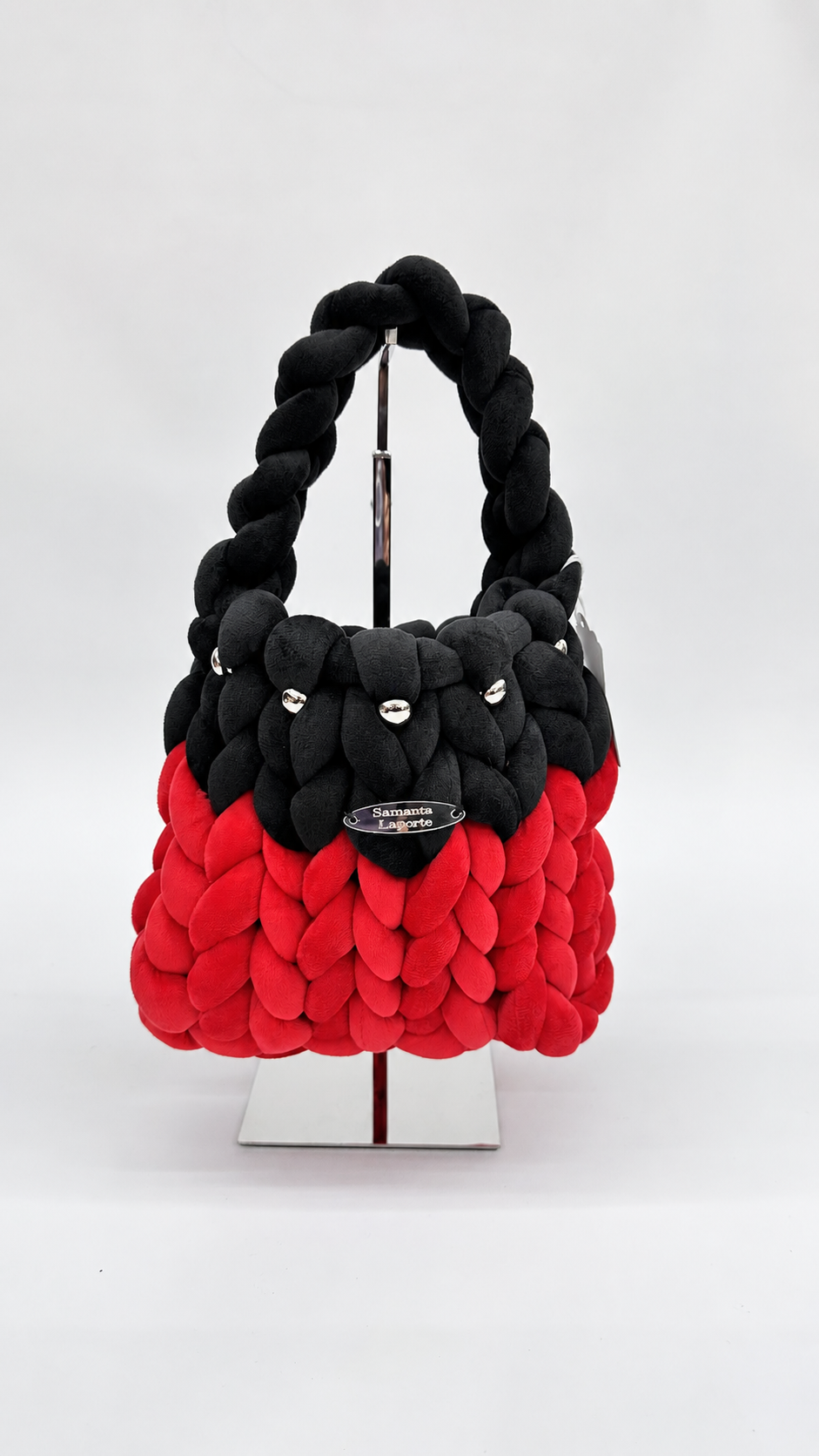 BORSA SOFT BLACK & RED INTRECCIATA