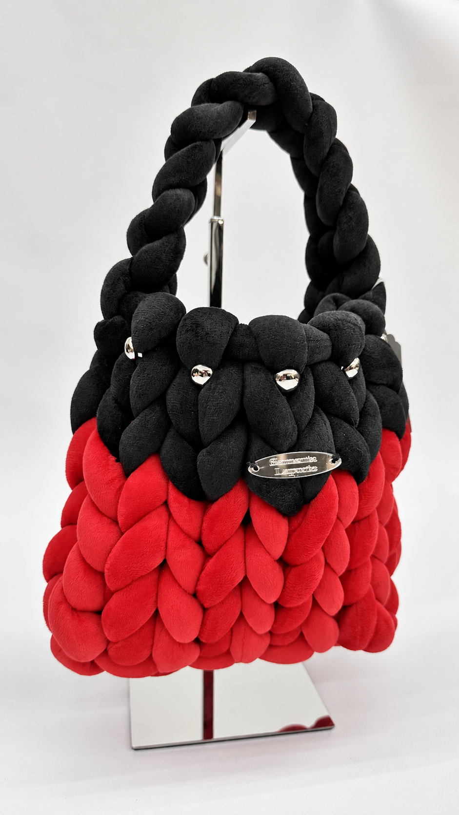 BORSA SOFT BLACK & RED INTRECCIATA