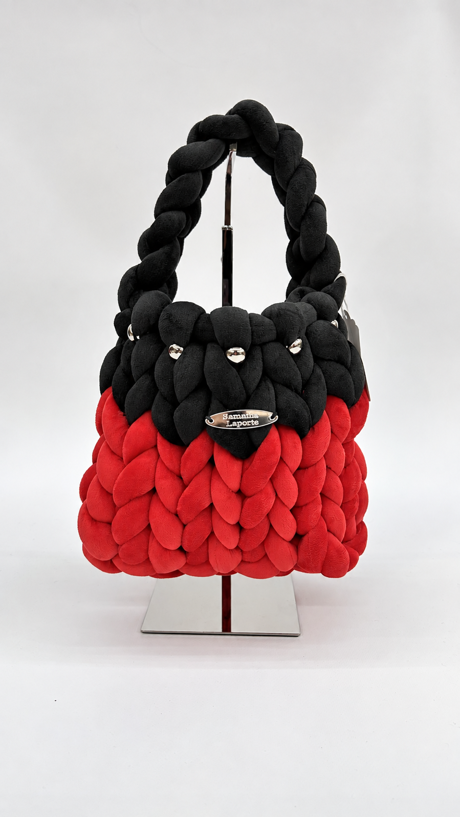 BORSA SOFT BLACK & RED INTRECCIATA