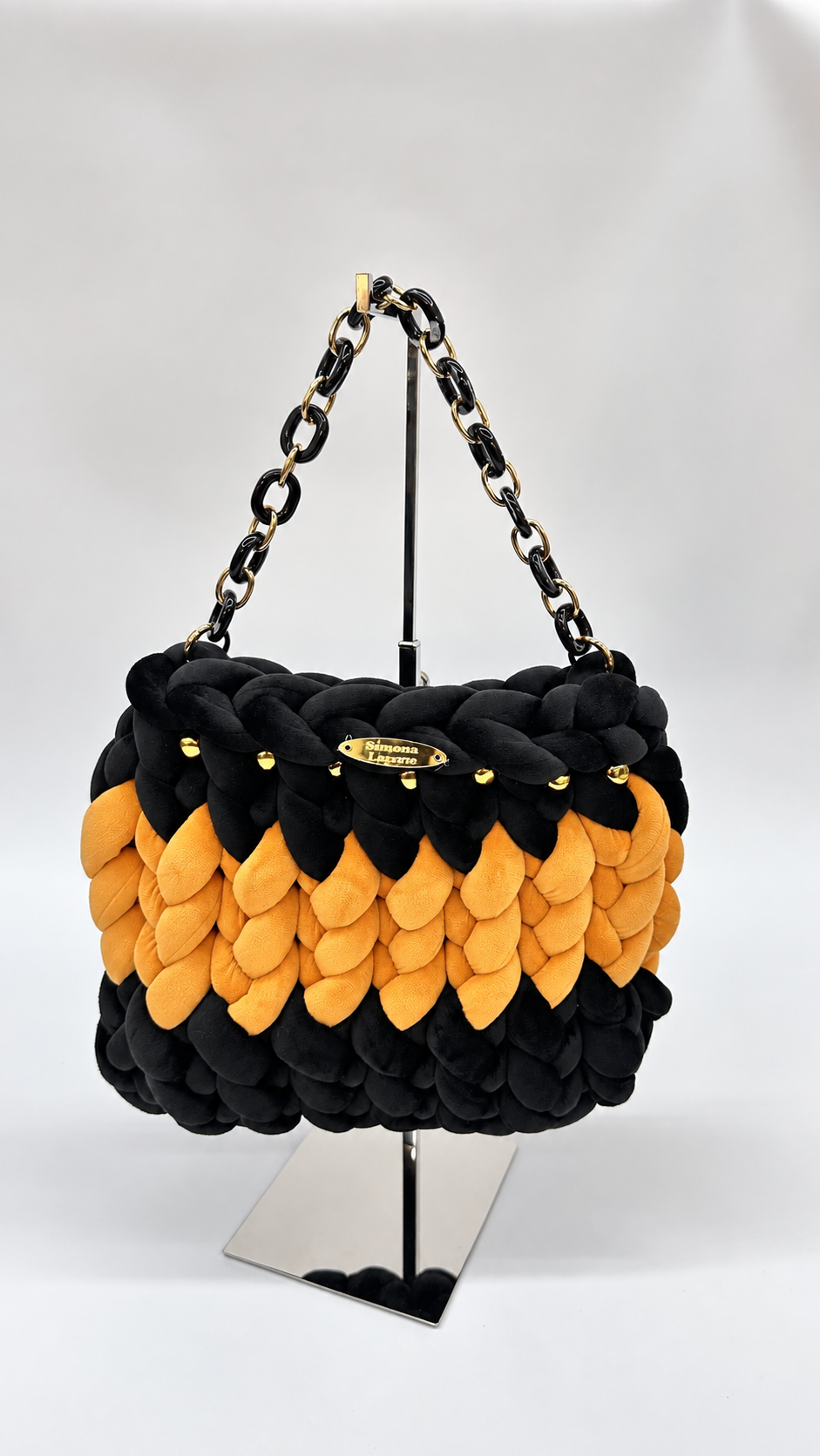 BORSA INTRECCIATA BLACK CARAMEL CON CATENA
