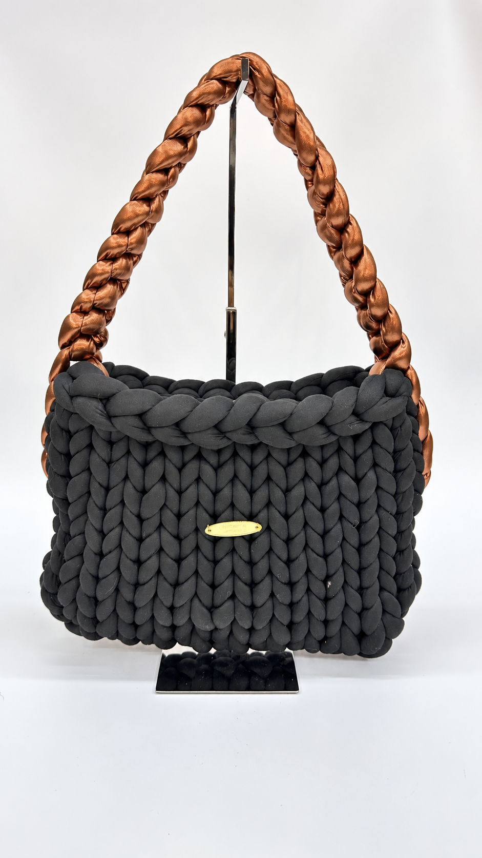 BORSETTA BLACK COPPER INTRECCIATA