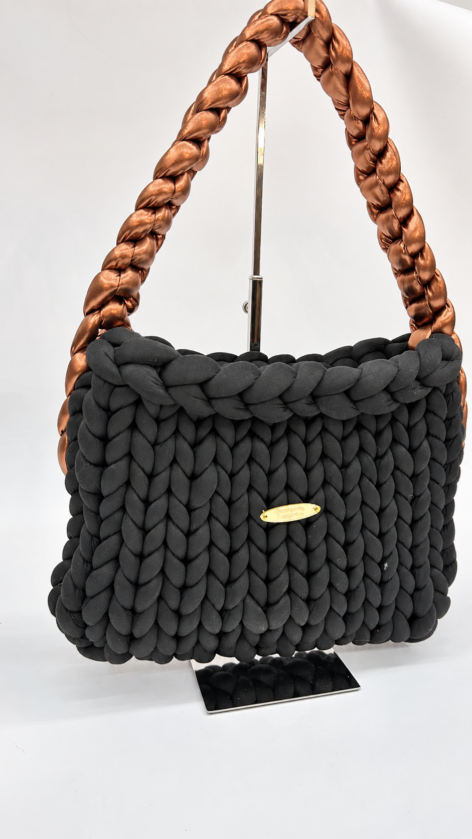 BORSETTA BLACK COPPER INTRECCIATA