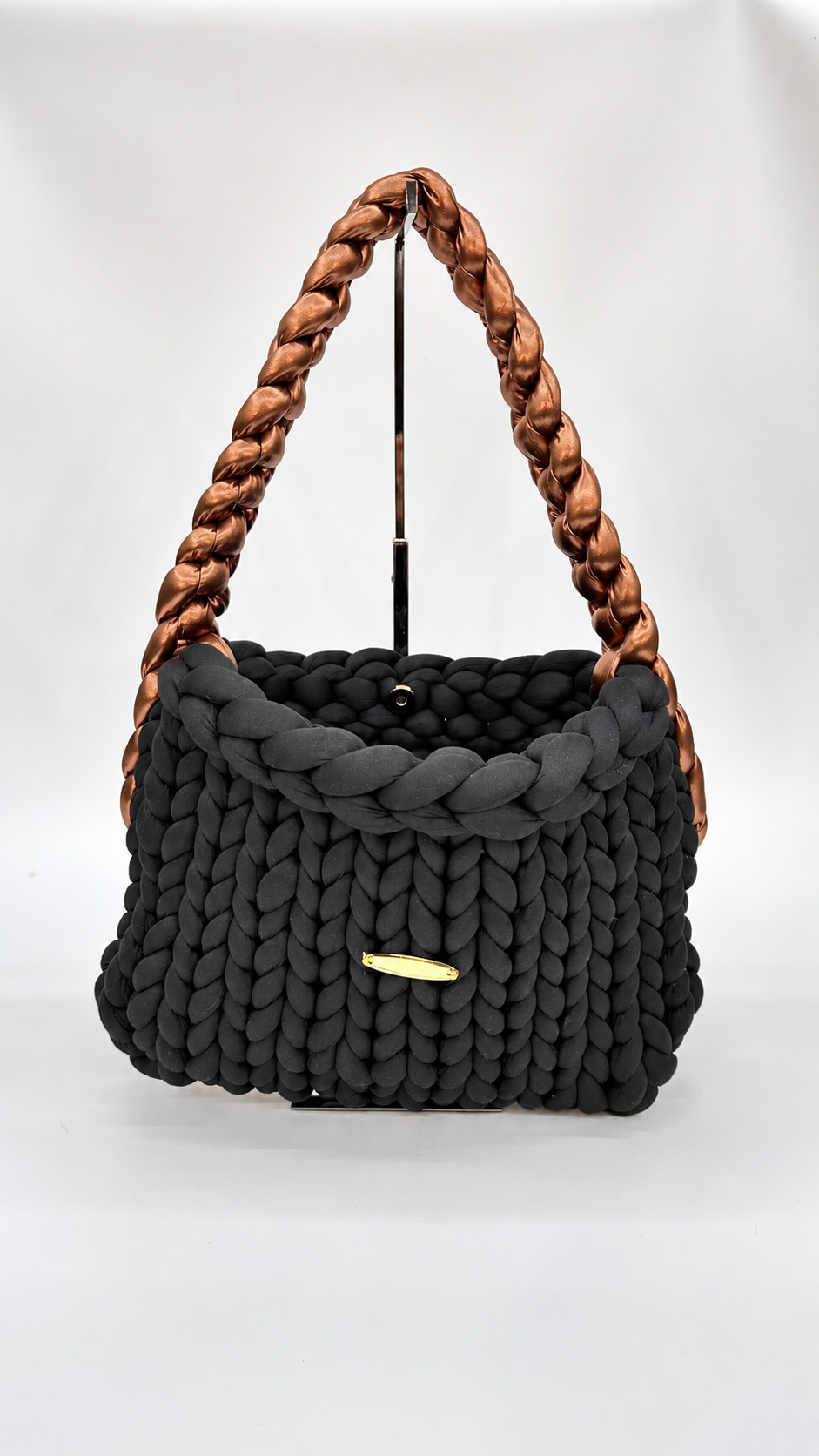 BORSETTA BLACK COPPER INTRECCIATA