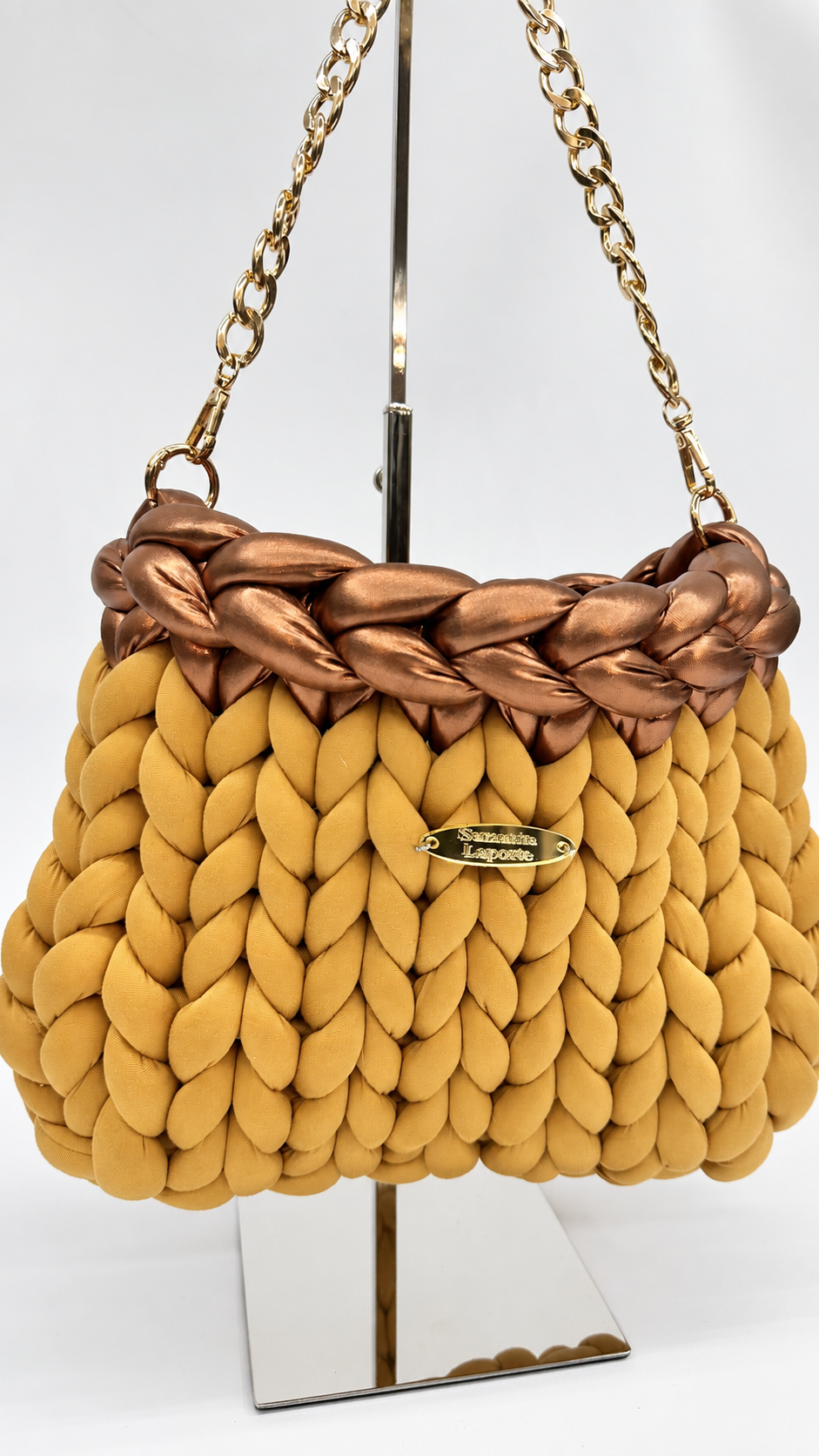 BORSA CARAMEL & BRONZE INTRECCIATA CON CATENA ORO