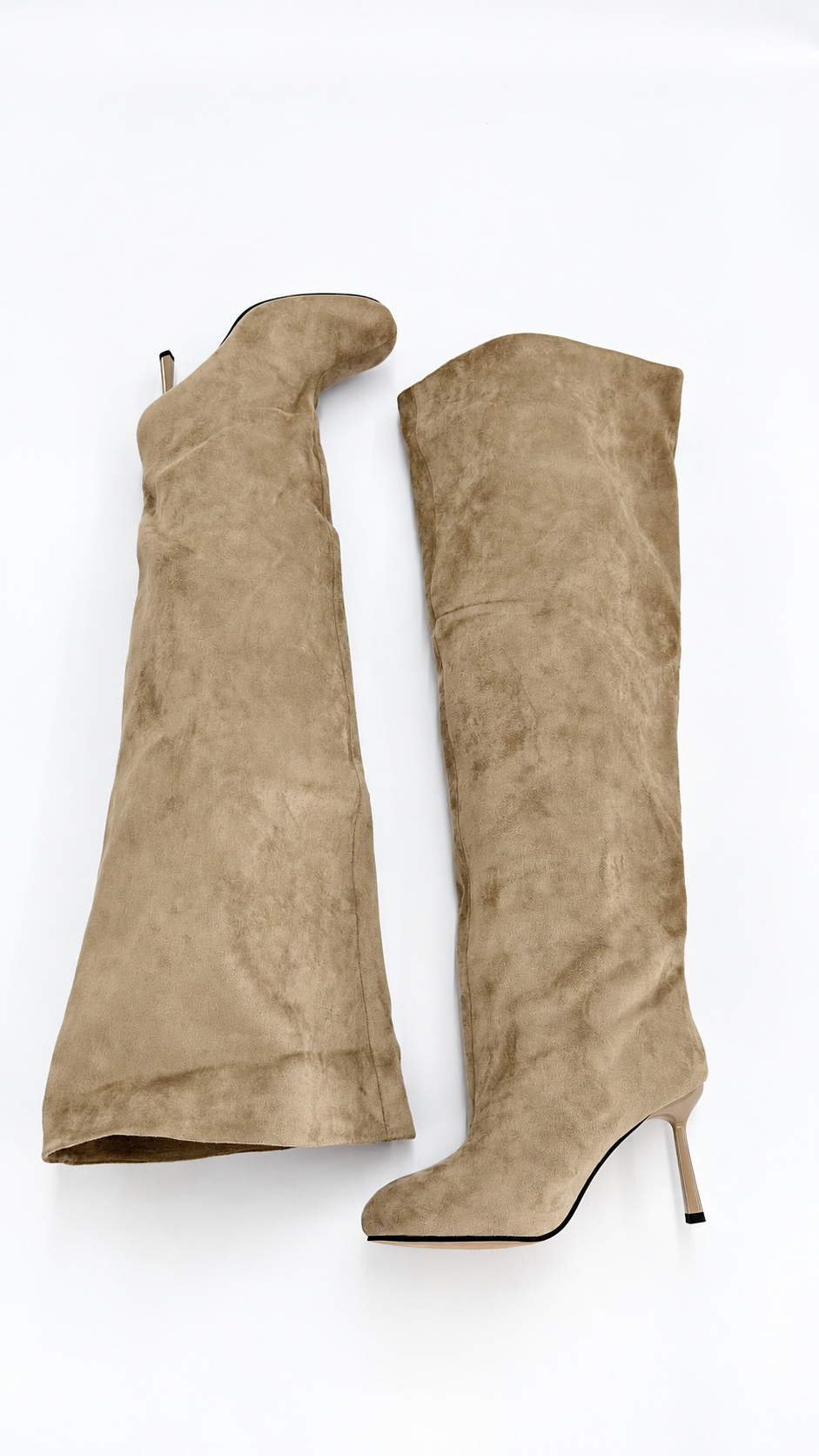 STIVALE ALTO SCAMOSCIATO PUNTA QUADRATA BEIGE
