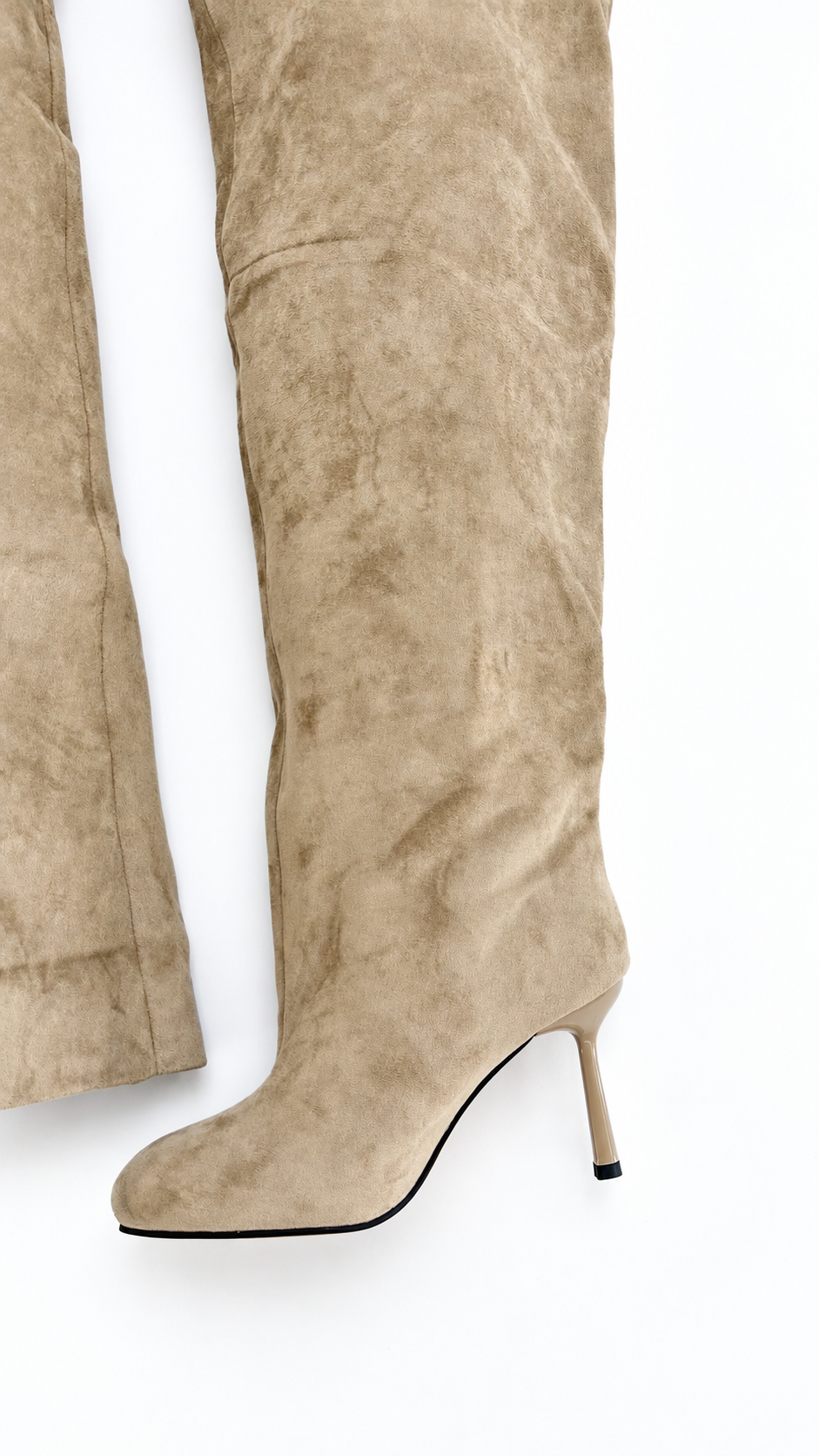 STIVALE ALTO SCAMOSCIATO PUNTA QUADRATA BEIGE