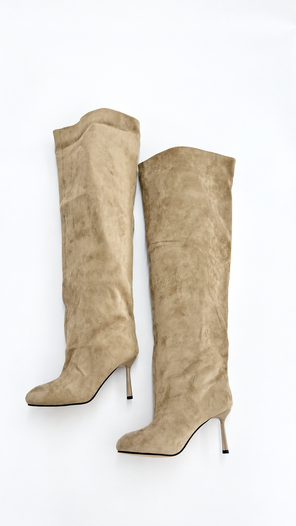 STIVALE ALTO SCAMOSCIATO PUNTA QUADRATA BEIGE
