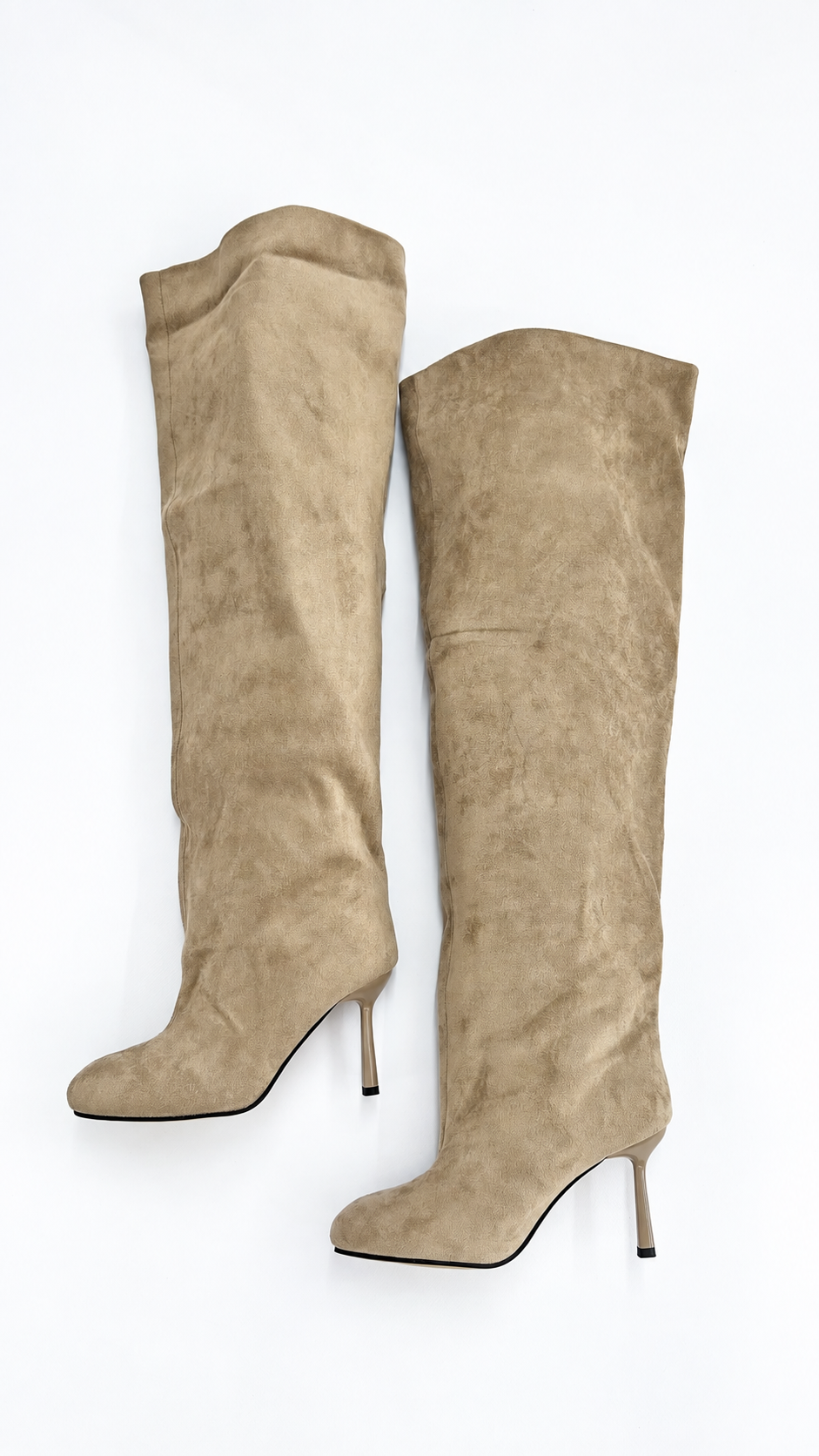 STIVALE ALTO SCAMOSCIATO PUNTA QUADRATA BEIGE