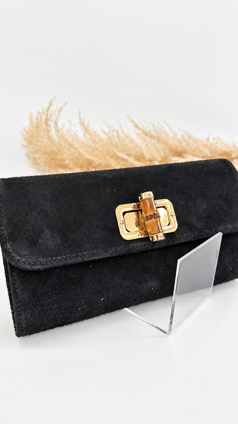 POCHETTE SCAMOSCIATA BAMBOO NERA