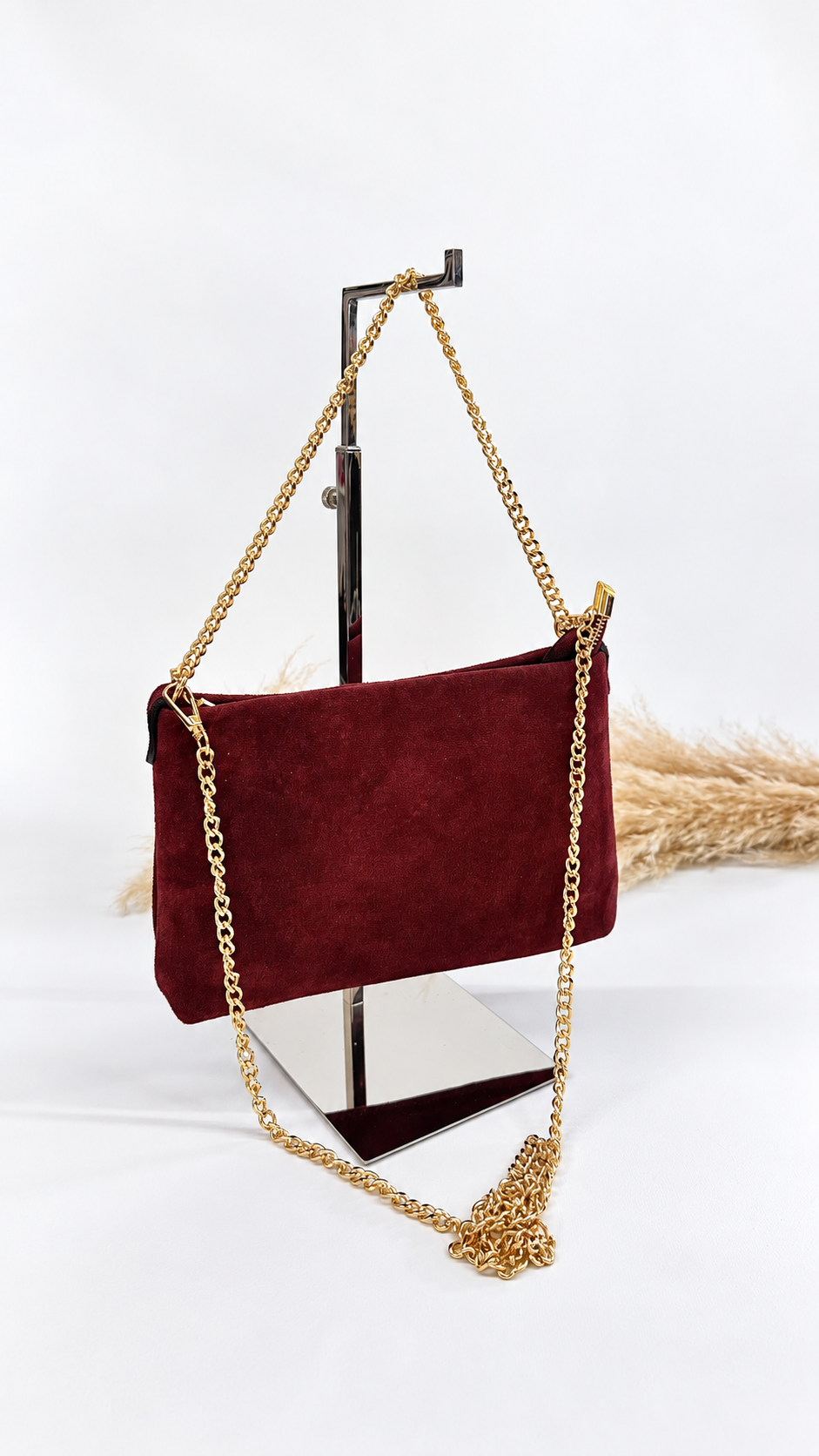 POCHETTE SCAMOSCIATA CON CATENELLA BORDEAUX