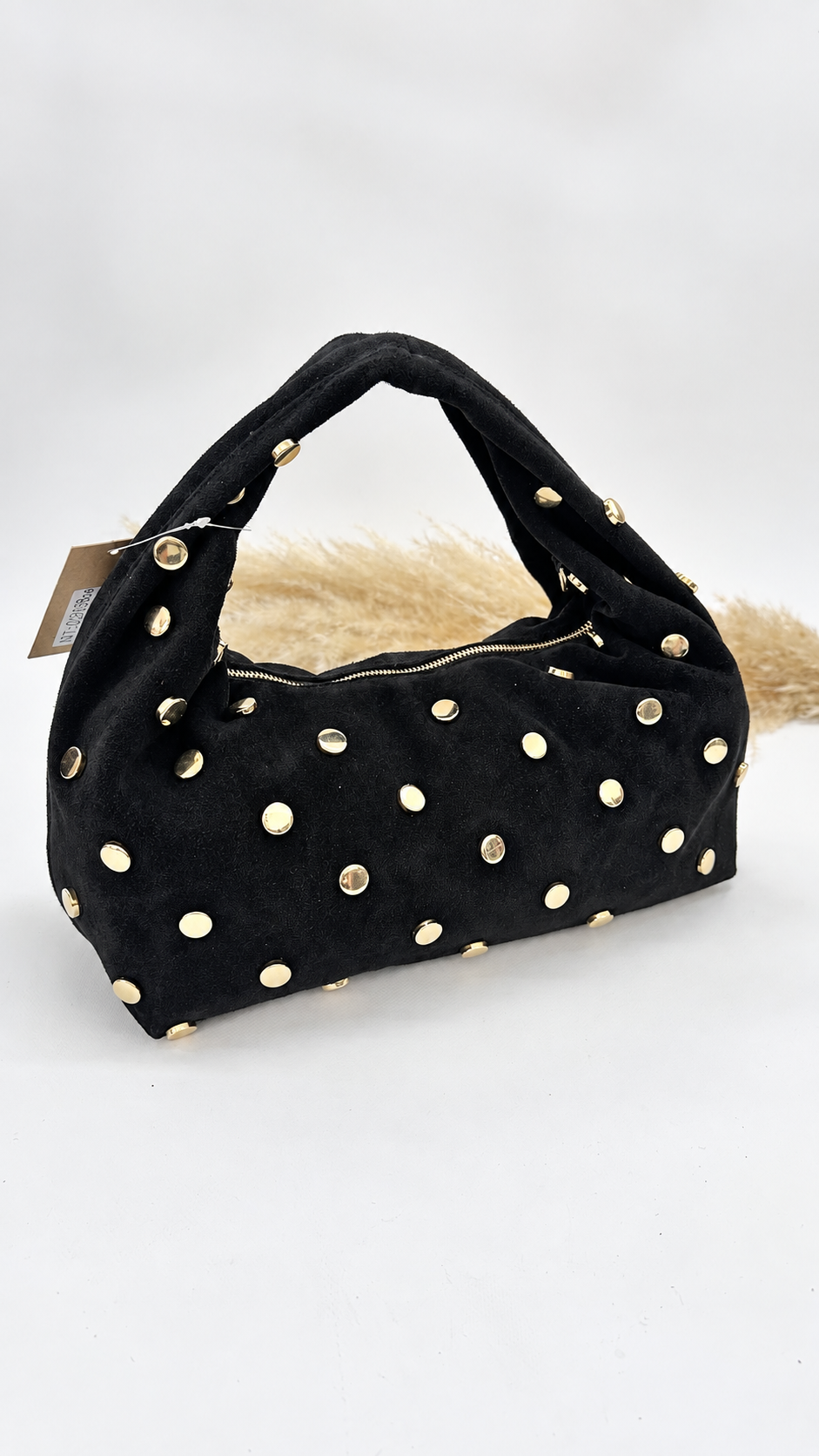 BORSA SCAMOSCIATA CON BORCHIE NERA