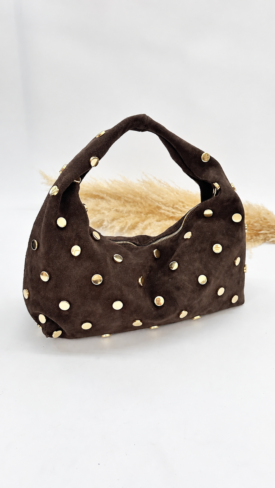 BORSA SCAMOSCIATA CON BORCHIE MARRONE