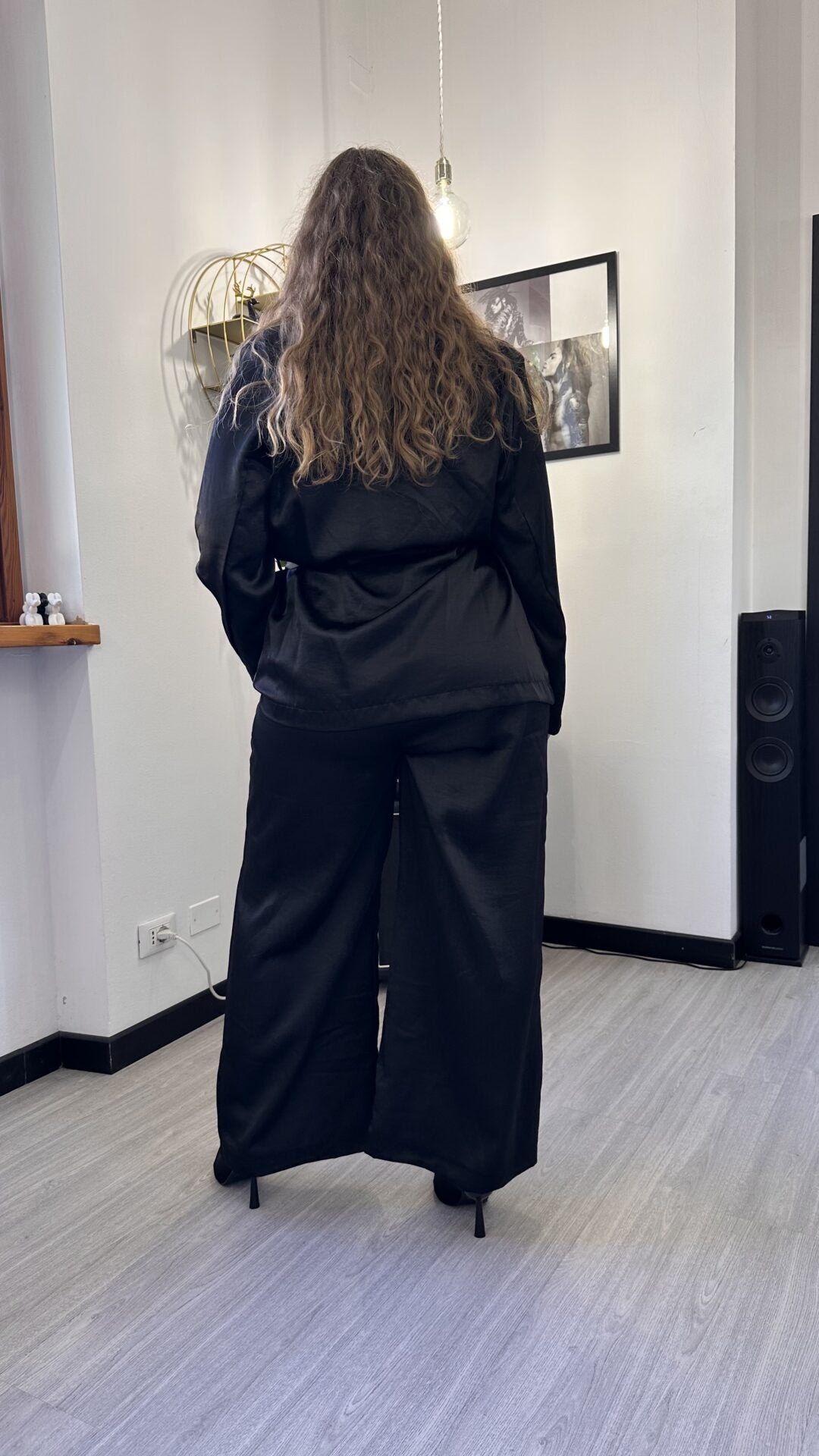 COORDINATO SATIN CON FRANGE NERO