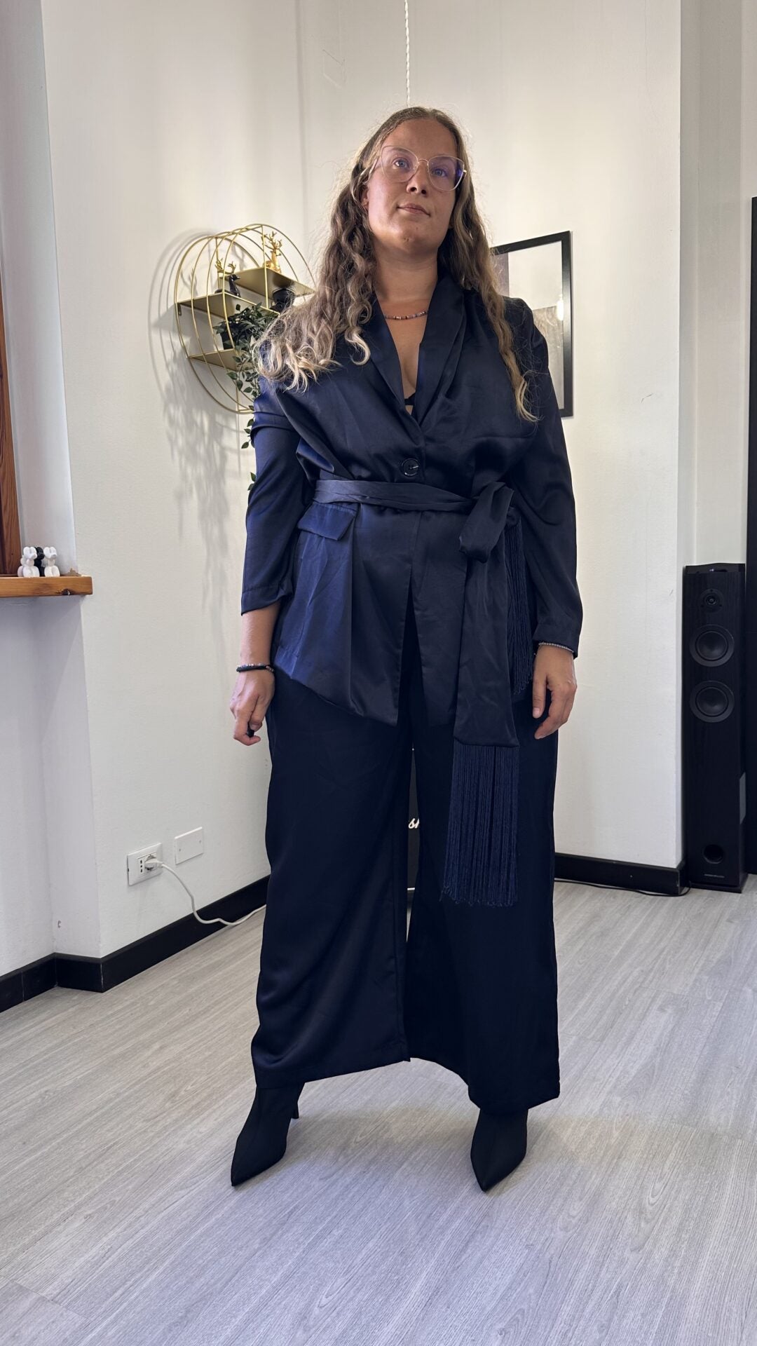 COORDINATO SATIN CON FRANGE BLU