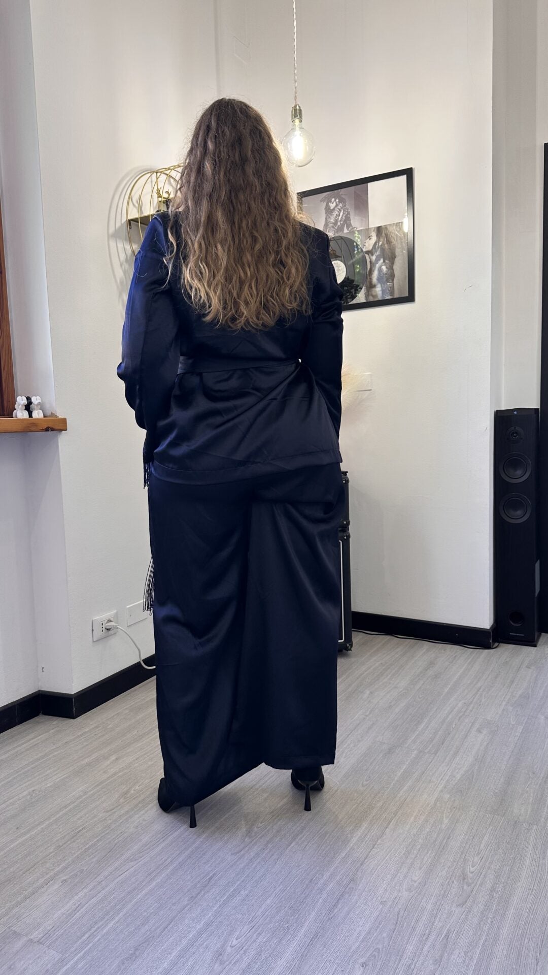 COORDINATO SATIN CON FRANGE BLU