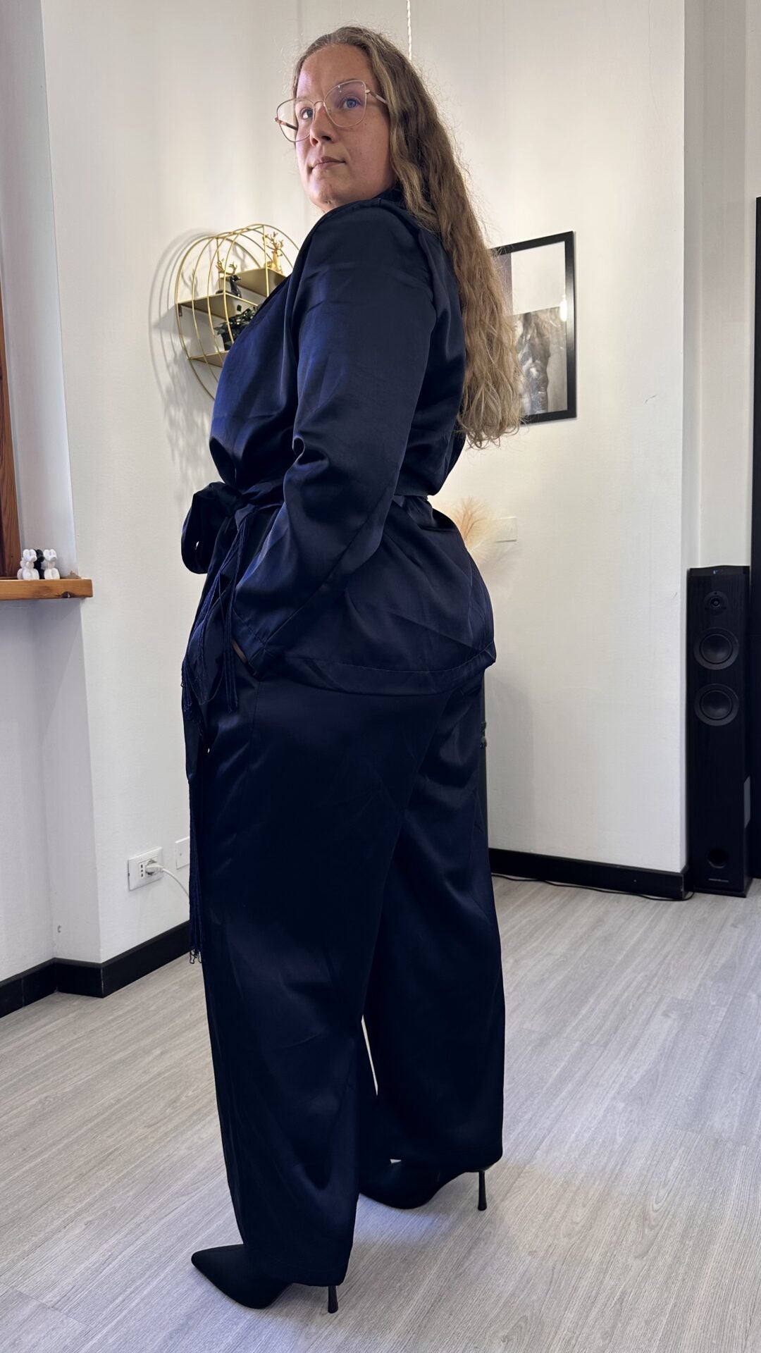 COORDINATO SATIN CON FRANGE BLU