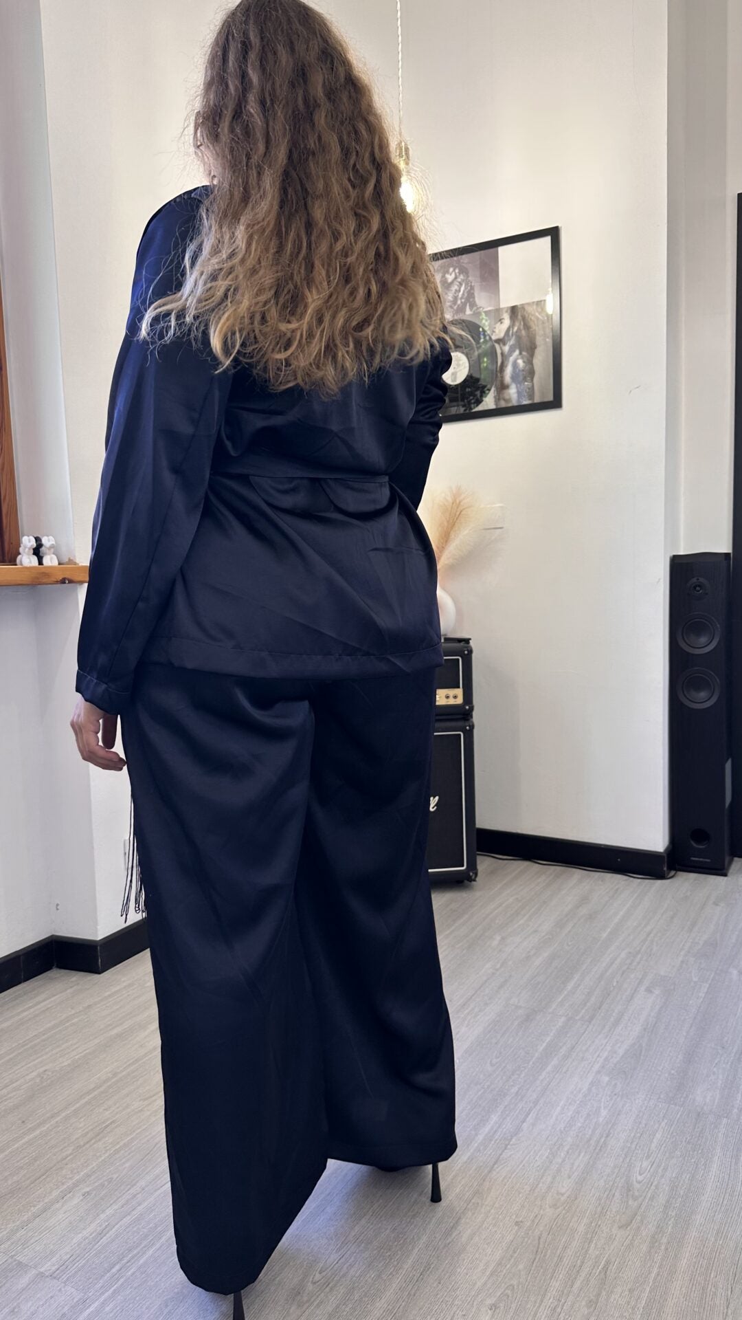 COORDINATO SATIN CON FRANGE BLU