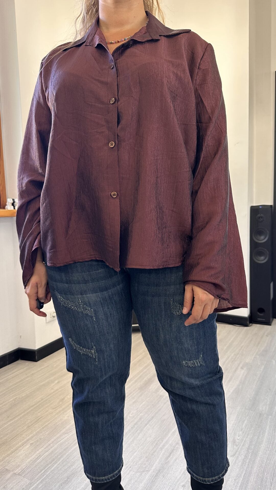 CAMICIA SATIN BORDEAUX