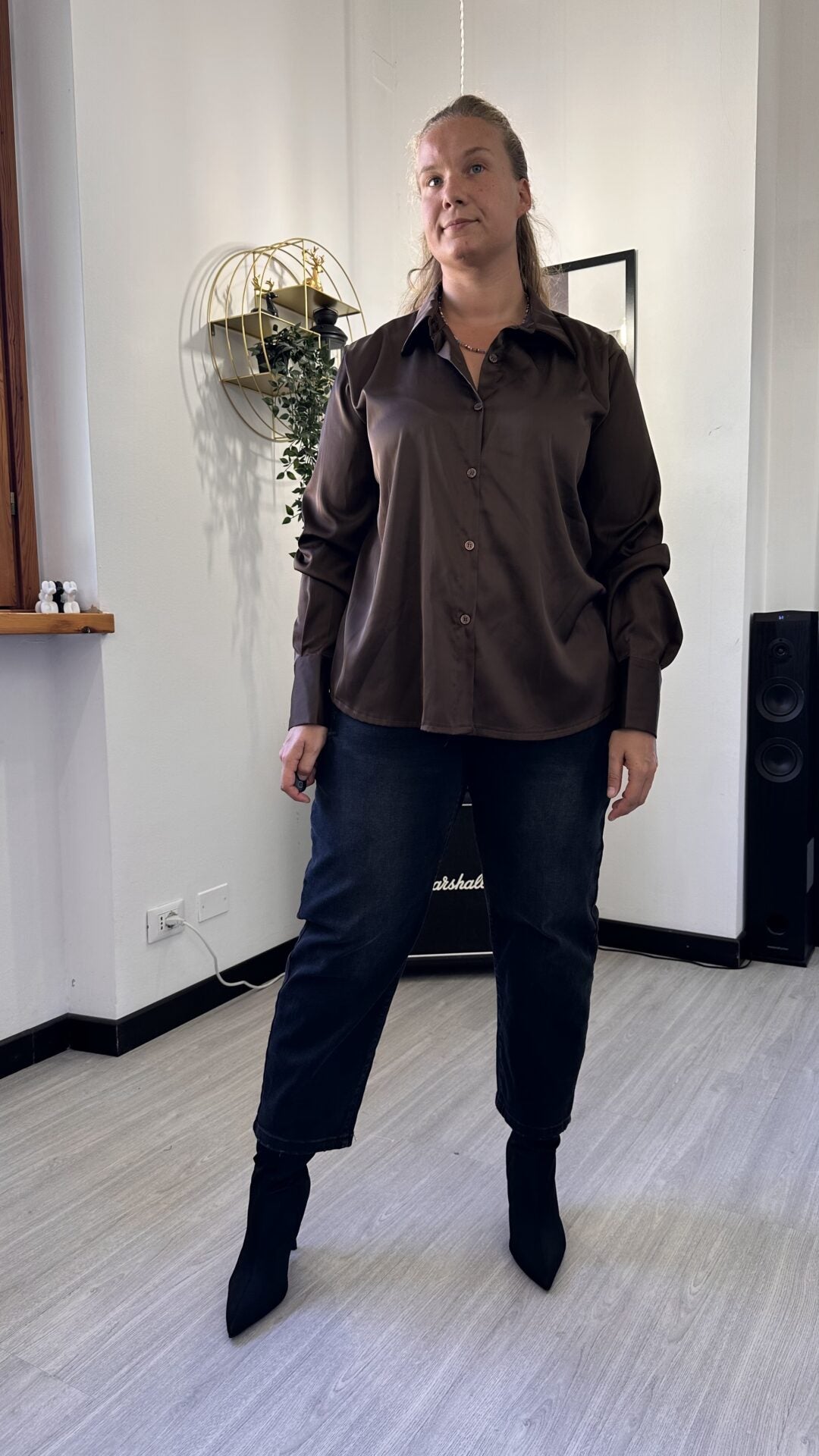 CAMICIA SATIN LISCIA MARRONE