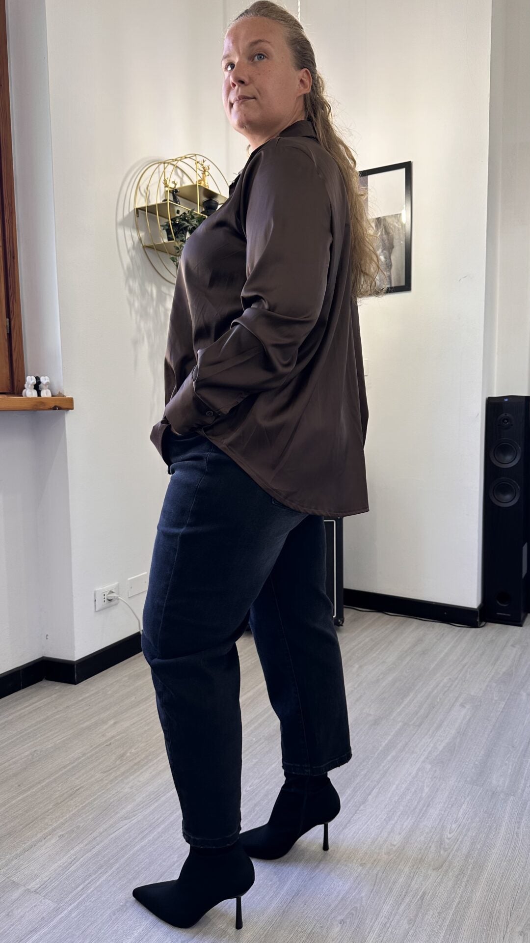 CAMICIA SATIN LISCIA MARRONE