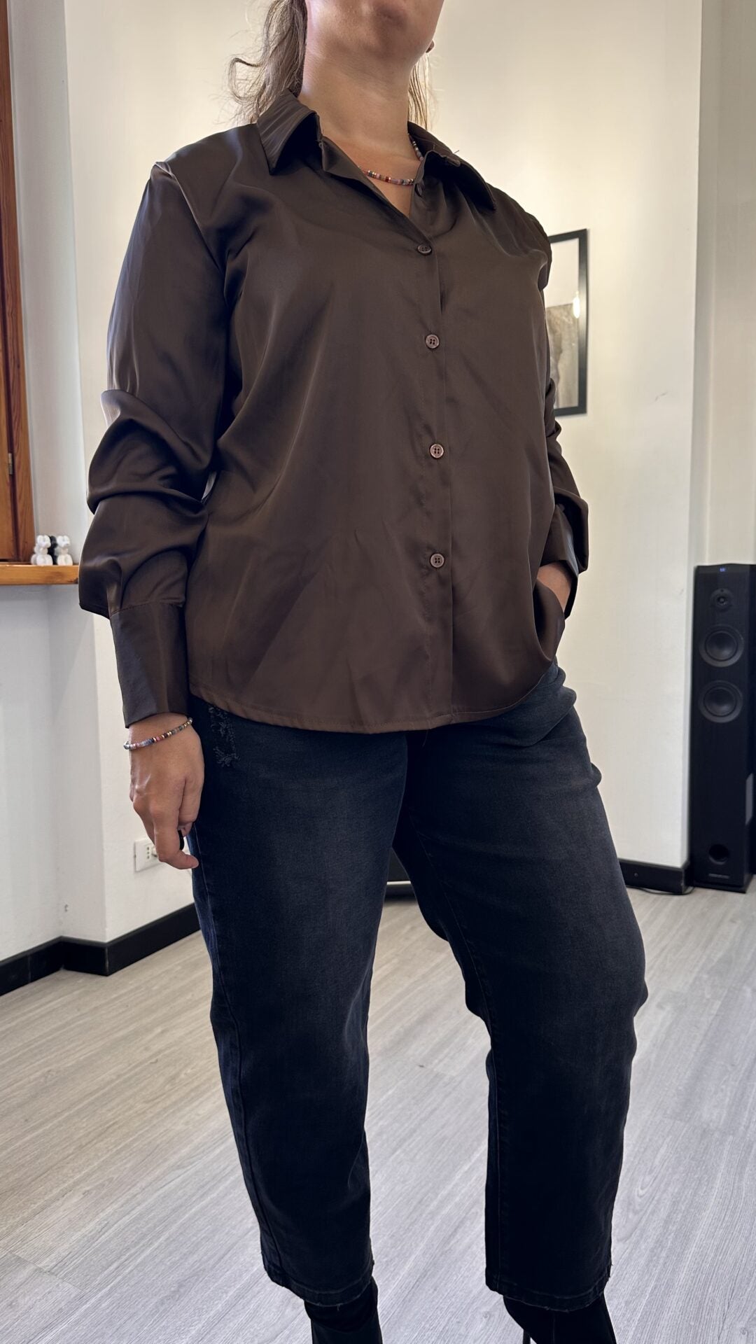 CAMICIA SATIN LISCIA MARRONE