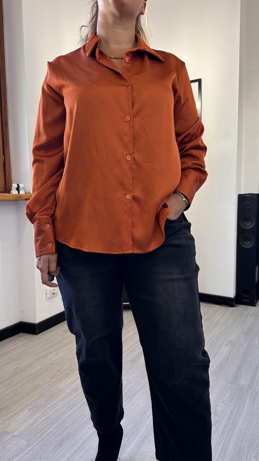 CAMICIA SATIN LISCIA ARANCIO