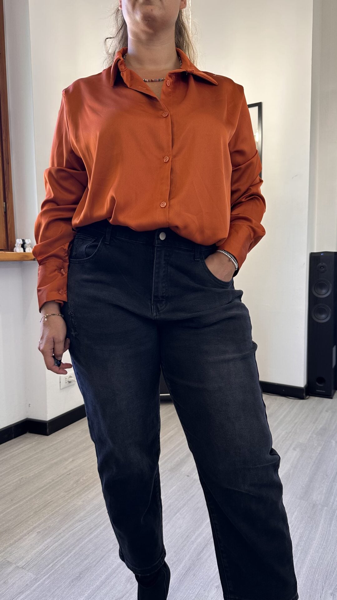 CAMICIA SATIN LISCIA ARANCIO