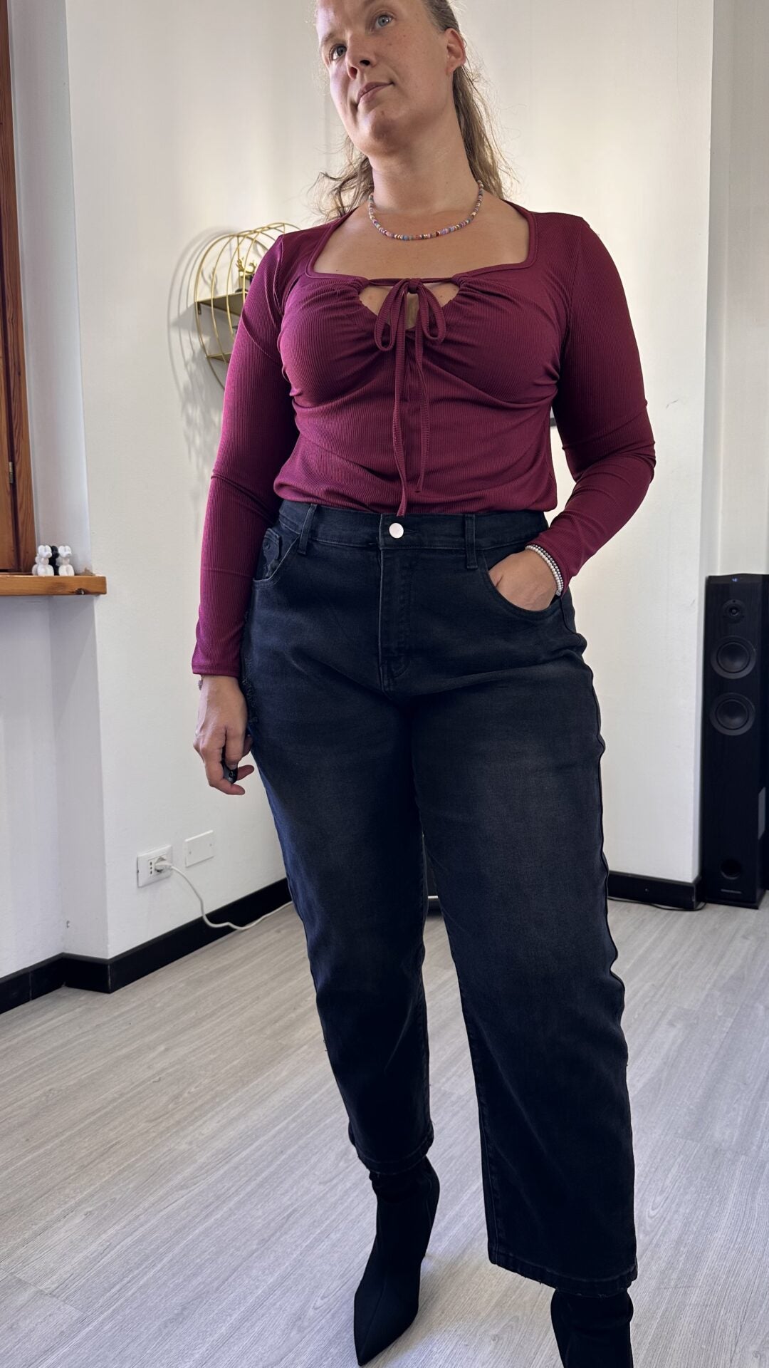 MAGLIETTA CON FIOCCO BORDEAUX