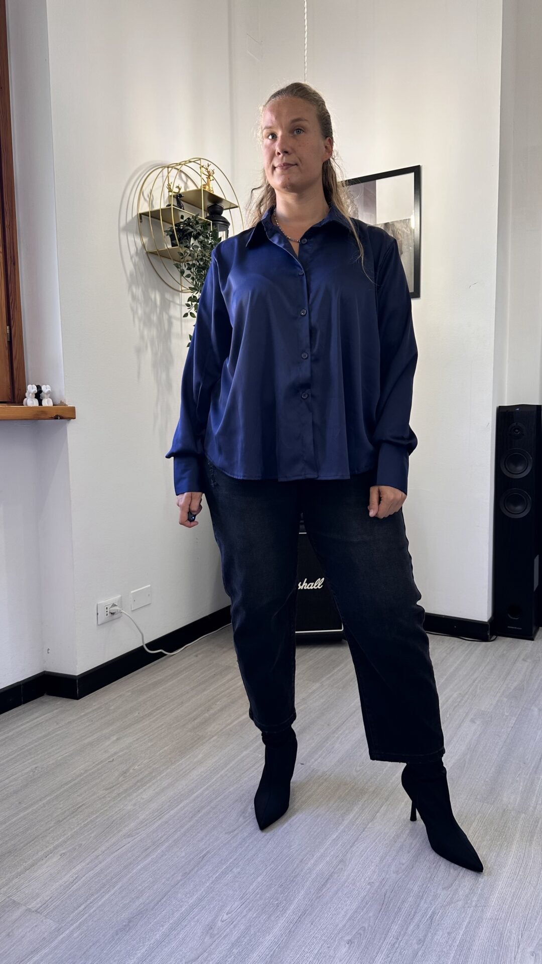 CAMICIA SATIN LISCIA BLU