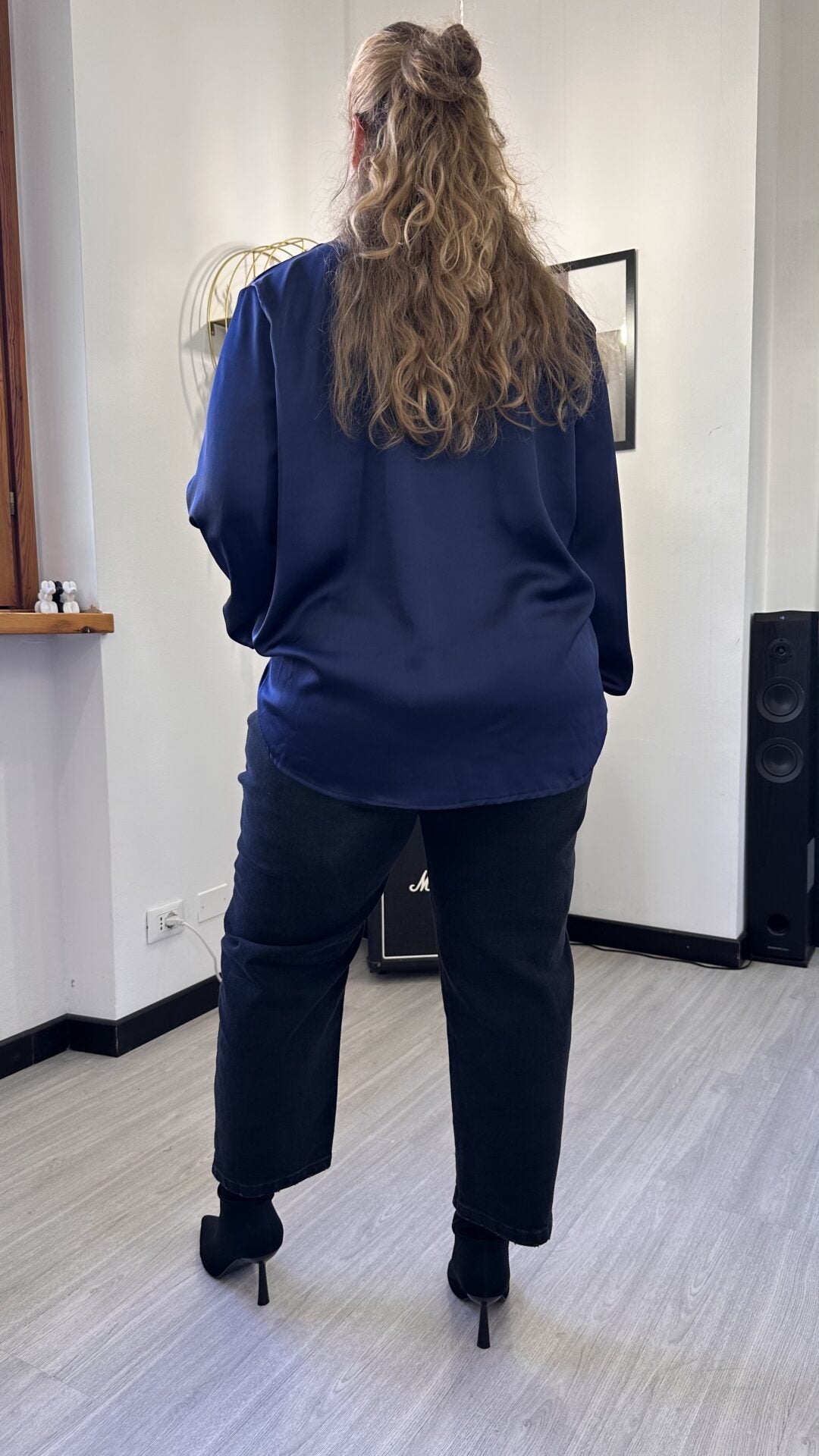 CAMICIA SATIN LISCIA BLU