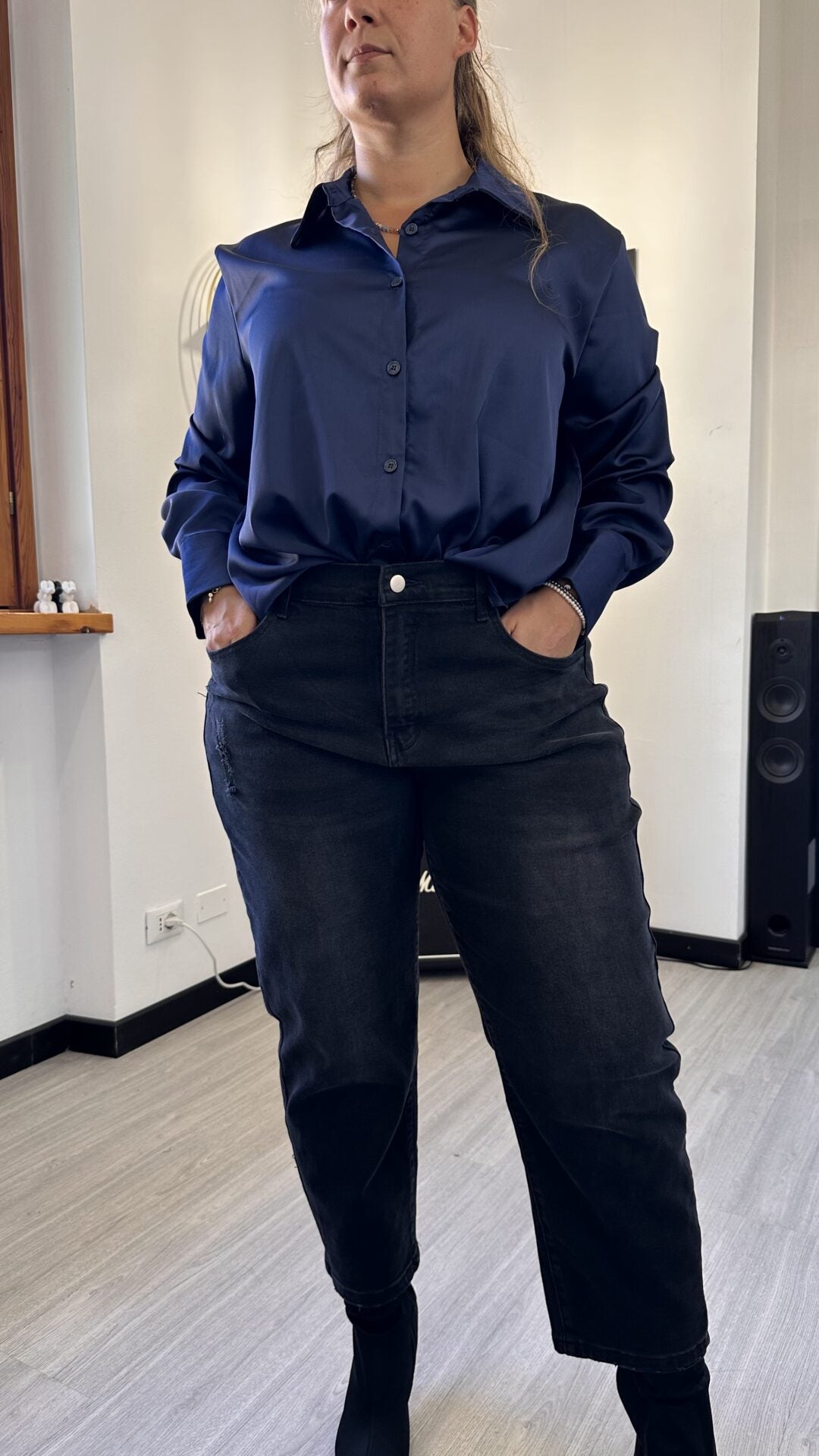 CAMICIA SATIN LISCIA BLU