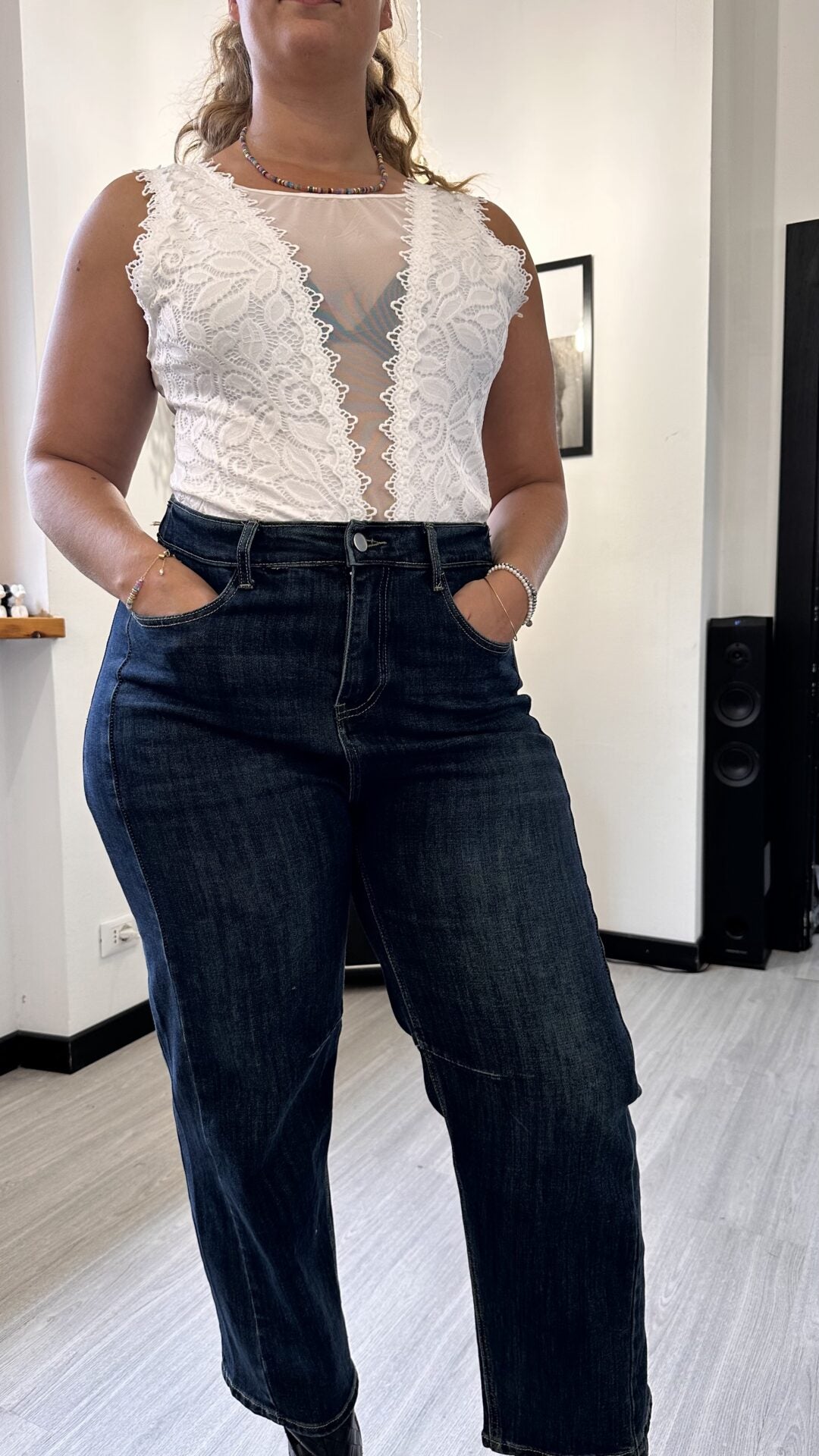 BODY CON PIZZO E TRASPARENZE BIANCO