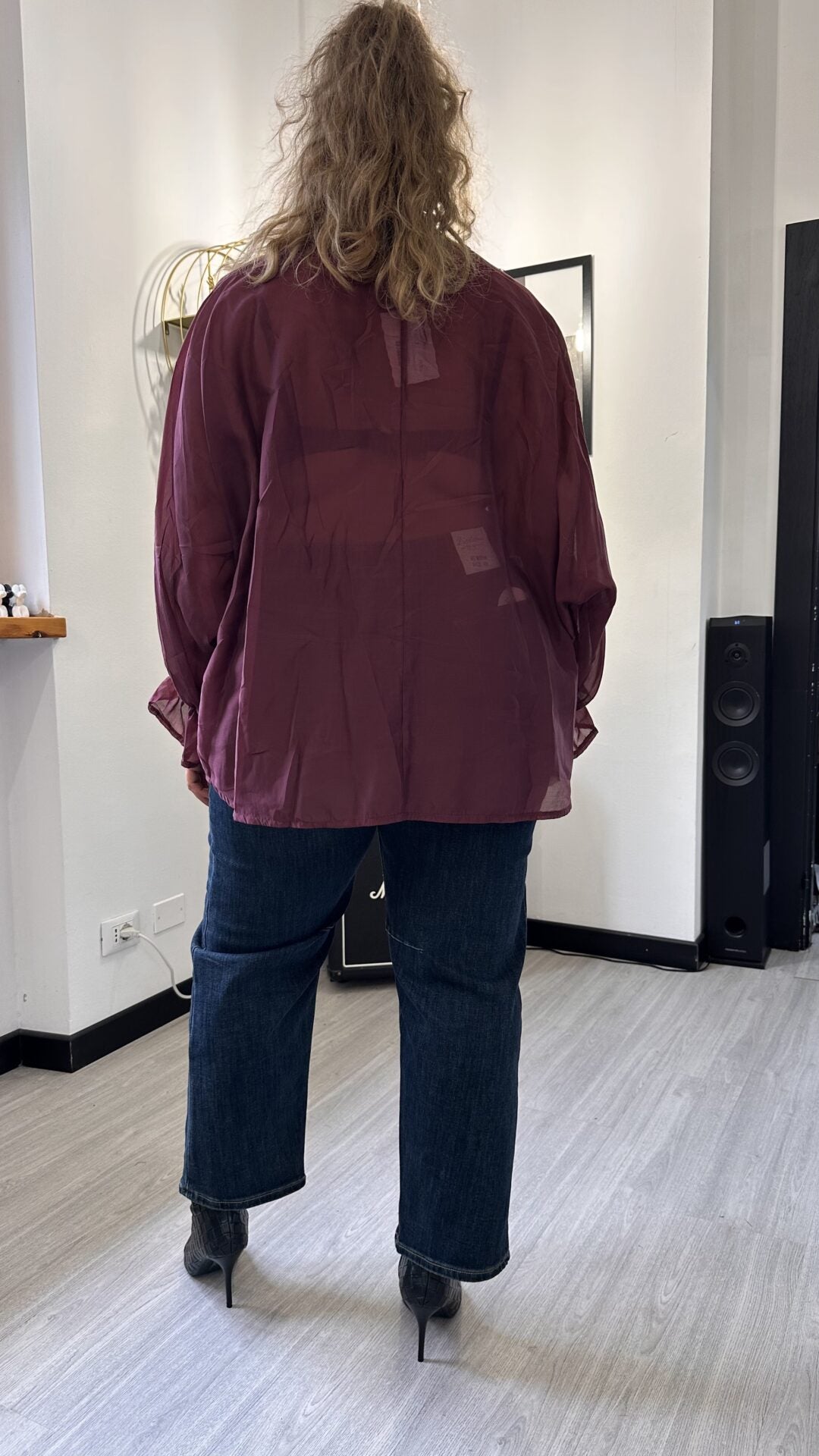 CAMICIA VELATA CON PIZZO E LACCETTI BORDEAUX