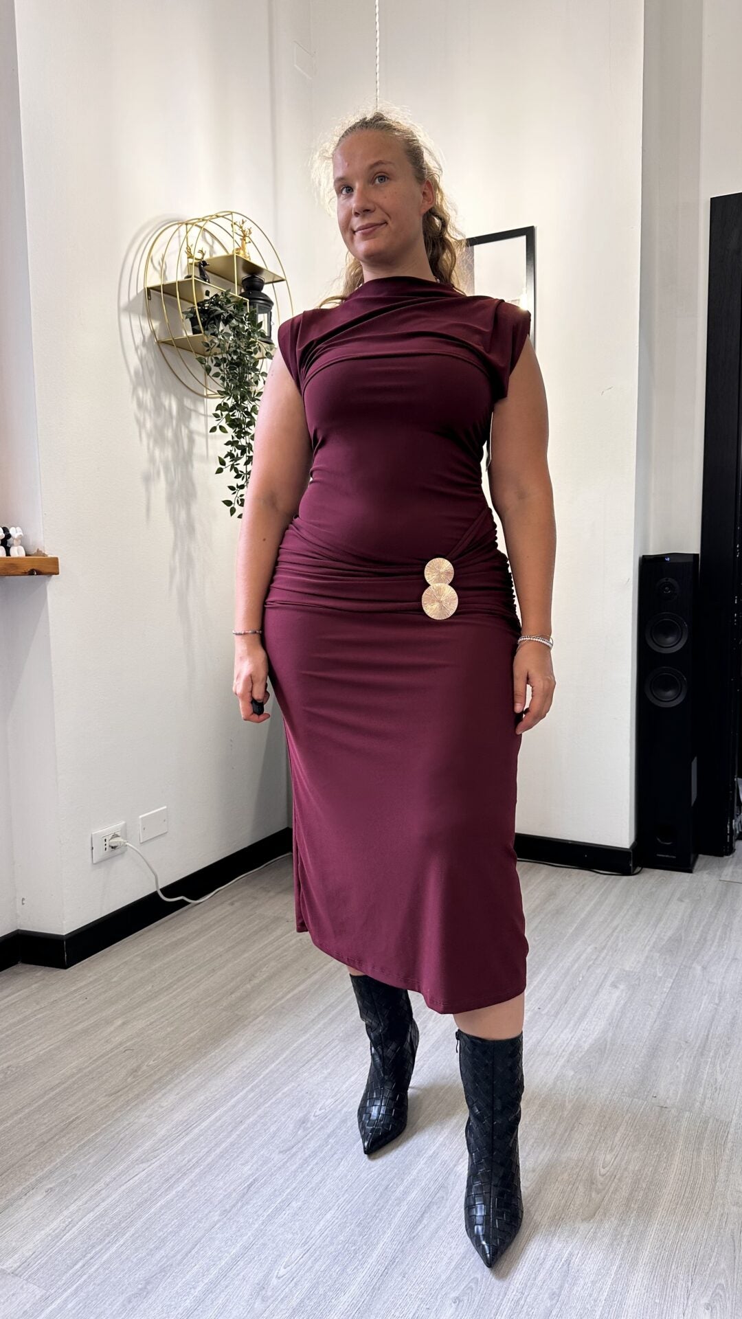 ABITO LUNGO CON DRAPPEGGIO BORDEAUX