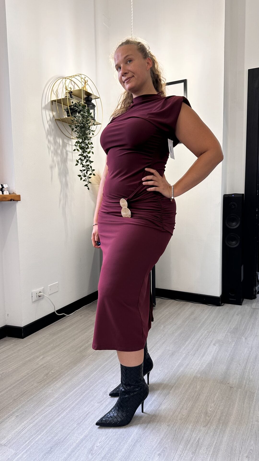 ABITO LUNGO CON DRAPPEGGIO BORDEAUX
