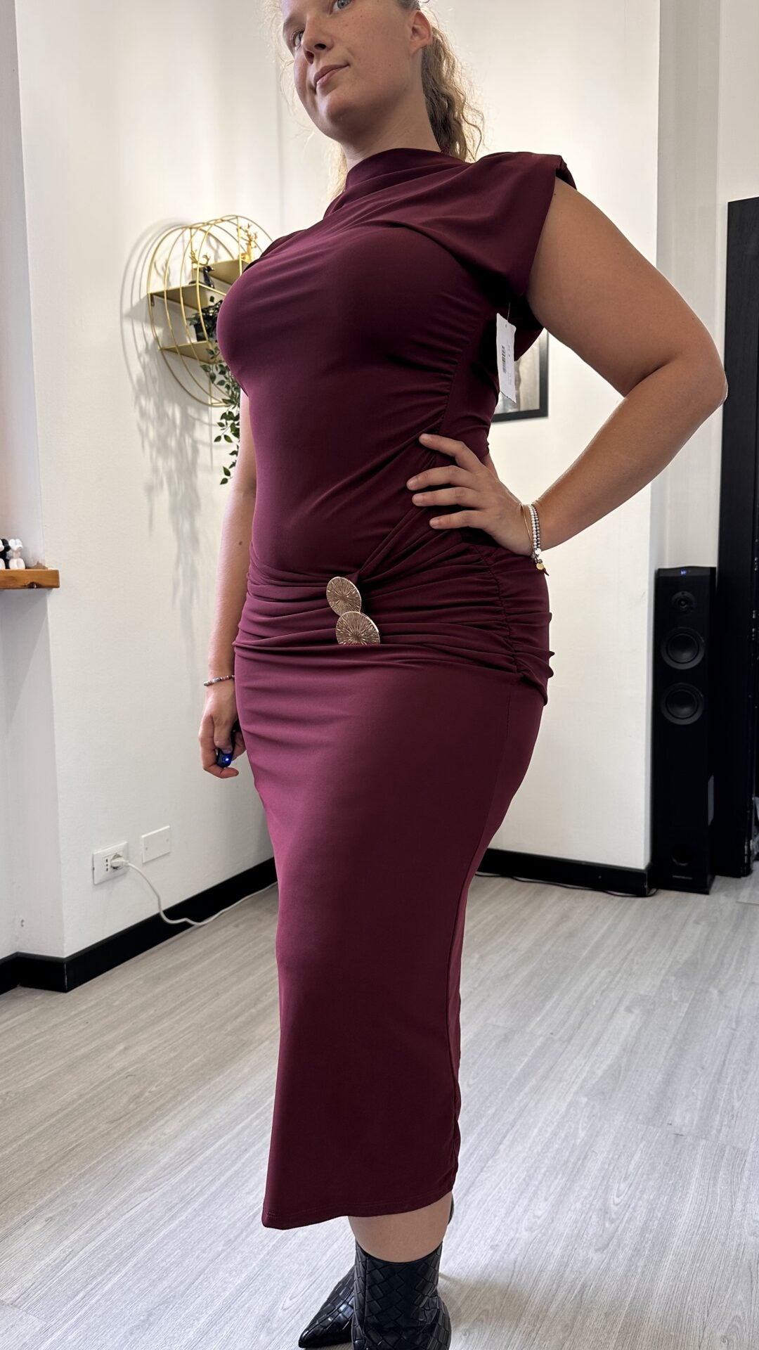 ABITO LUNGO CON DRAPPEGGIO BORDEAUX