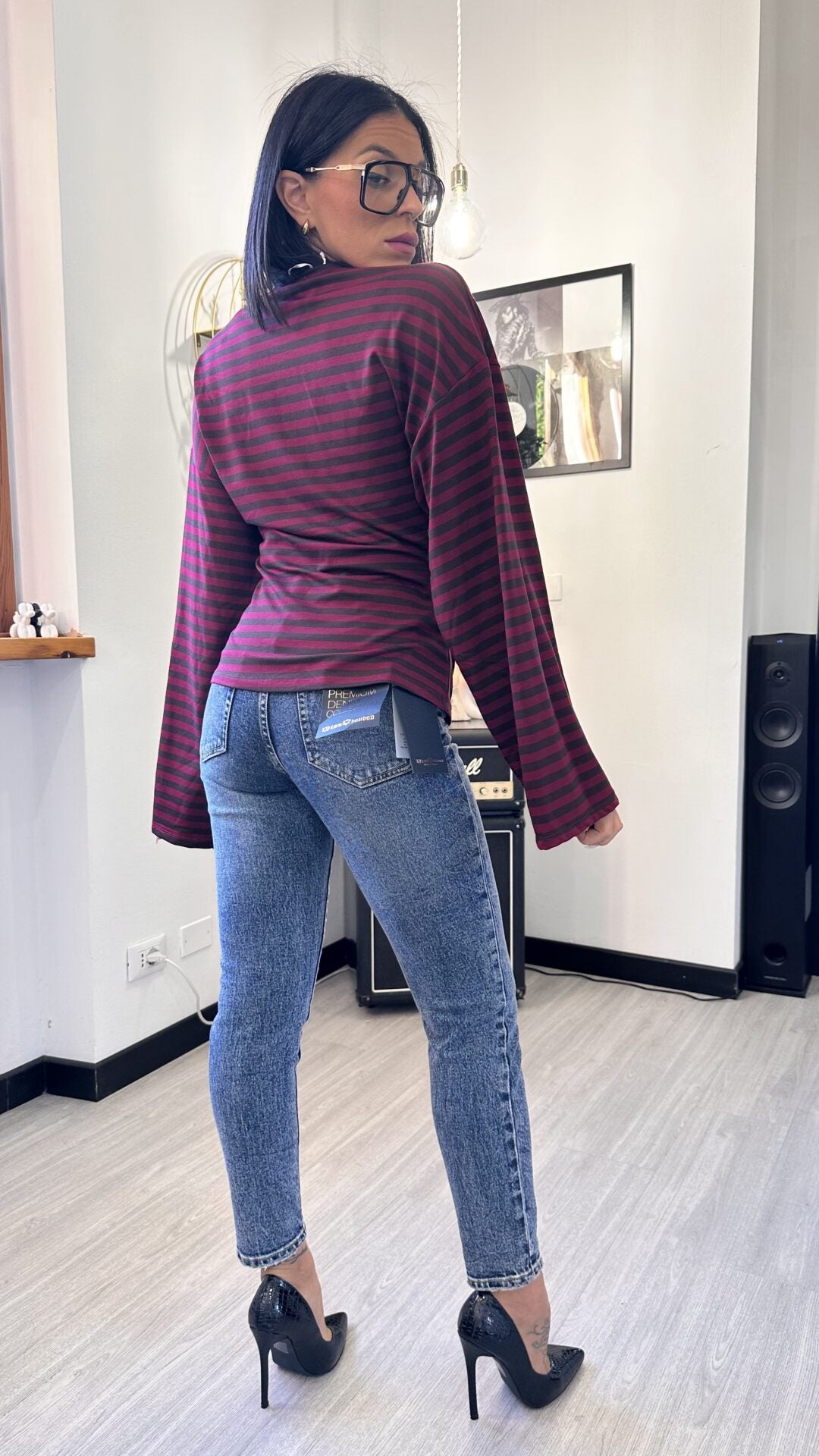 LONG SLEEVE MANICA OVER A RIGHE BORDEAUX