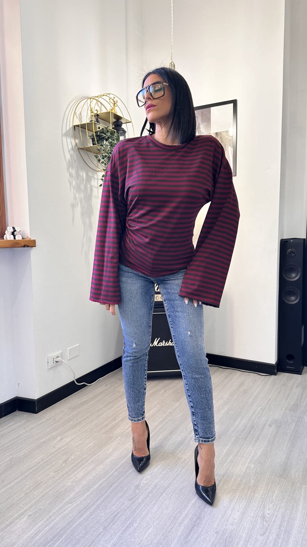 LONG SLEEVE MANICA OVER A RIGHE BORDEAUX