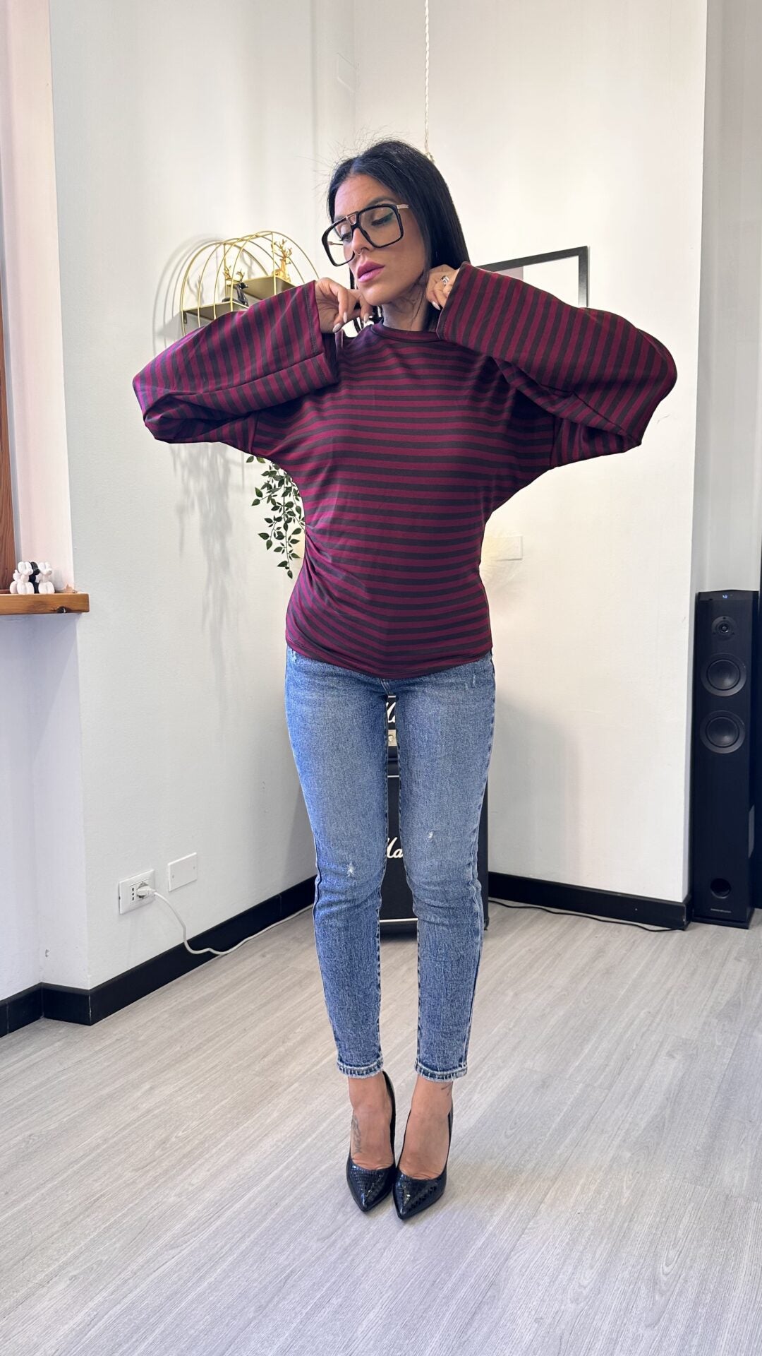 LONG SLEEVE MANICA OVER A RIGHE BORDEAUX