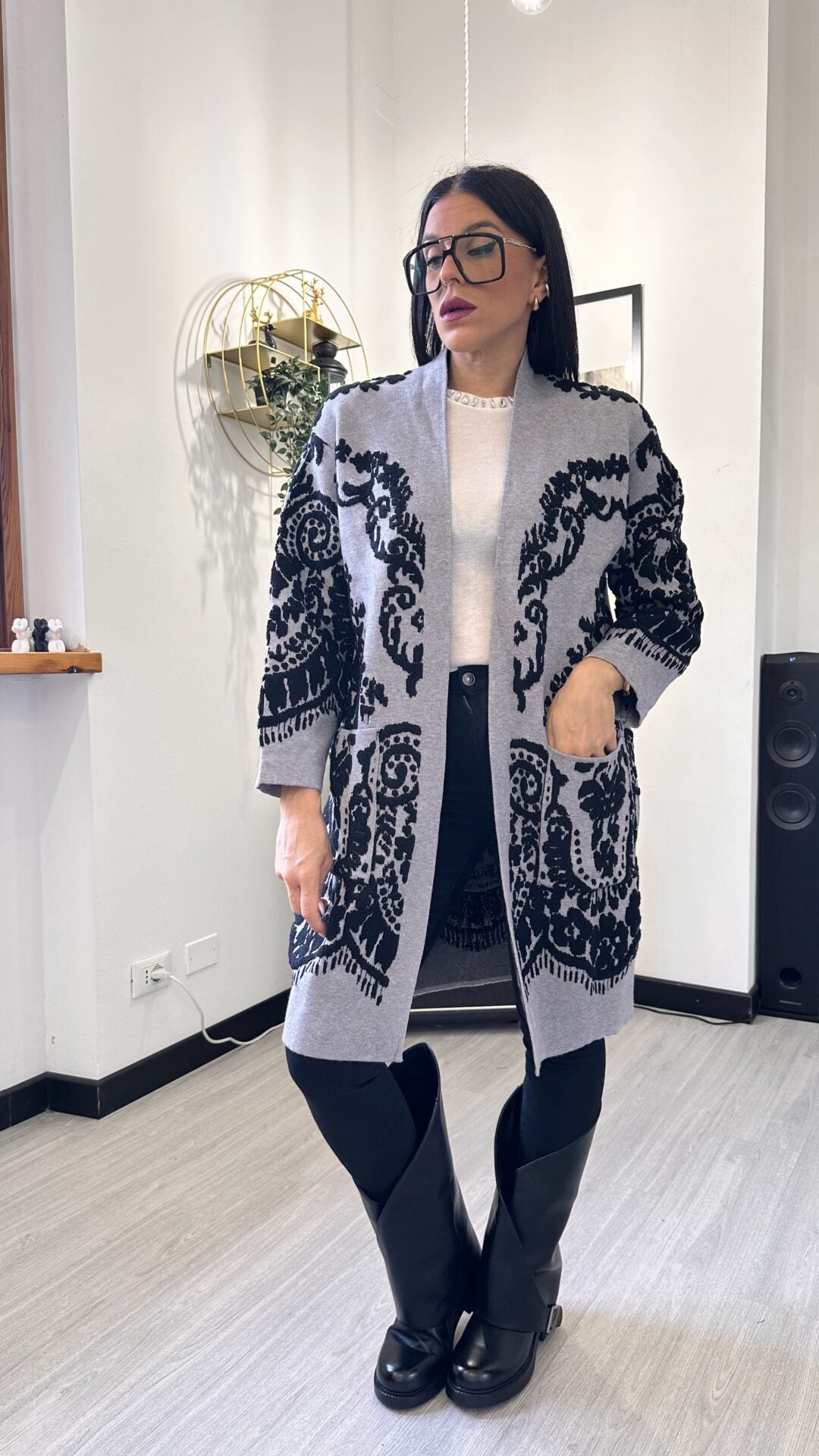 CARDIGAN CON RICAMI GRIGIO