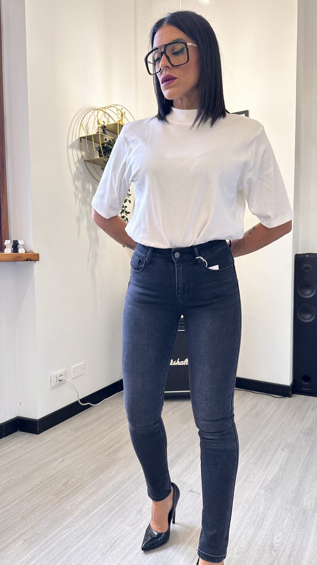 1638 JEANS SKINNY NERO SLAVATO