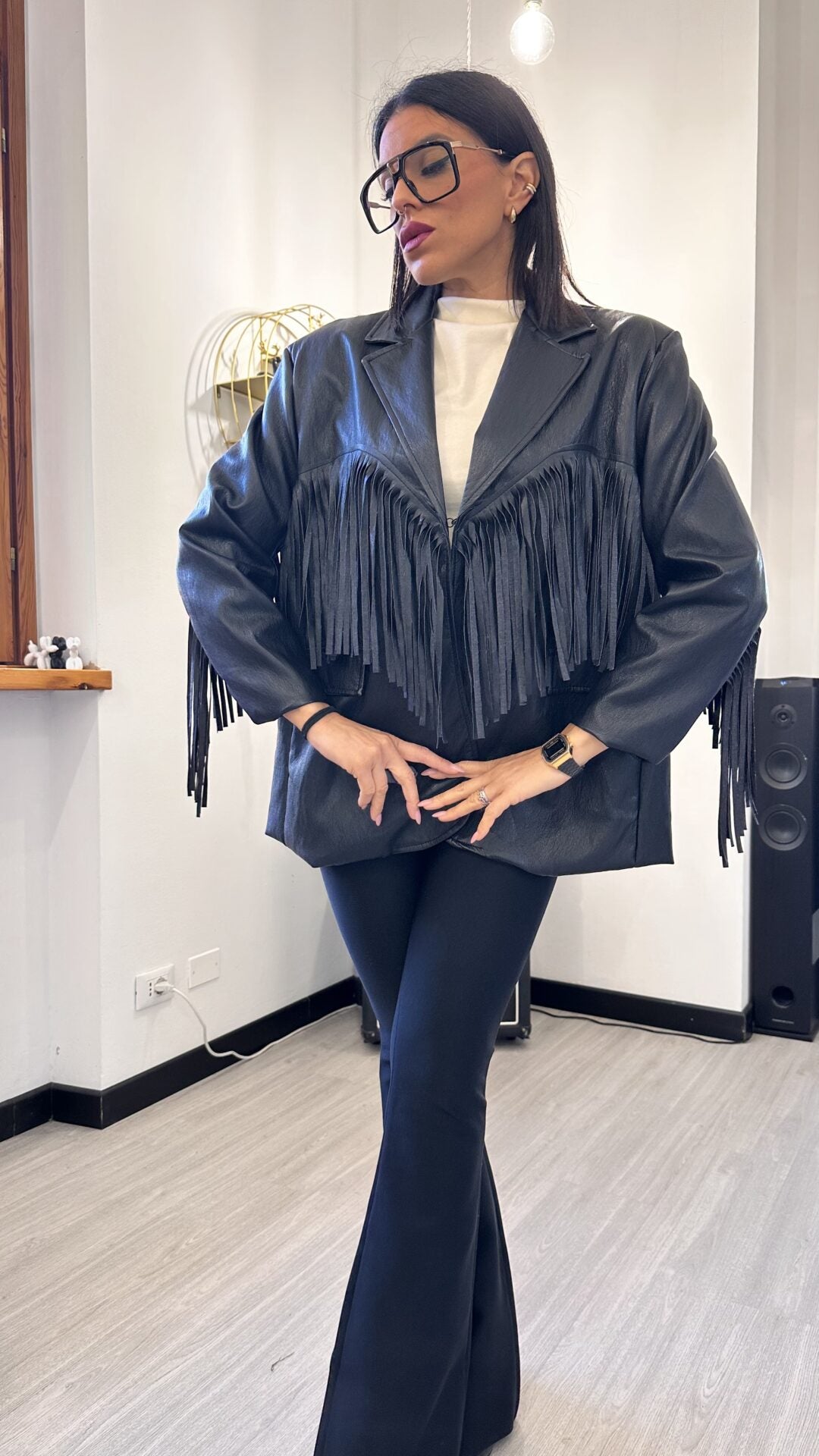 BLAZER IN ECOPELLE CON FRANGE