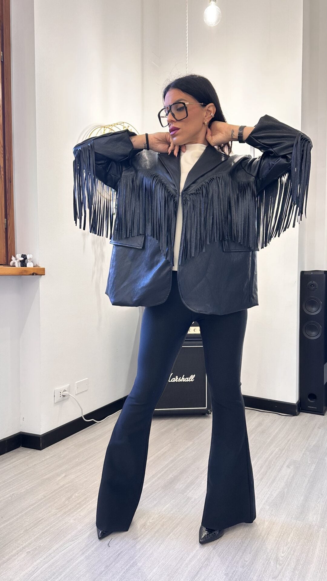 BLAZER IN ECOPELLE CON FRANGE