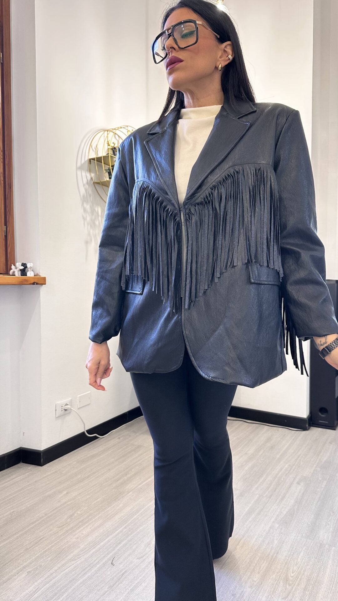 BLAZER IN ECOPELLE CON FRANGE