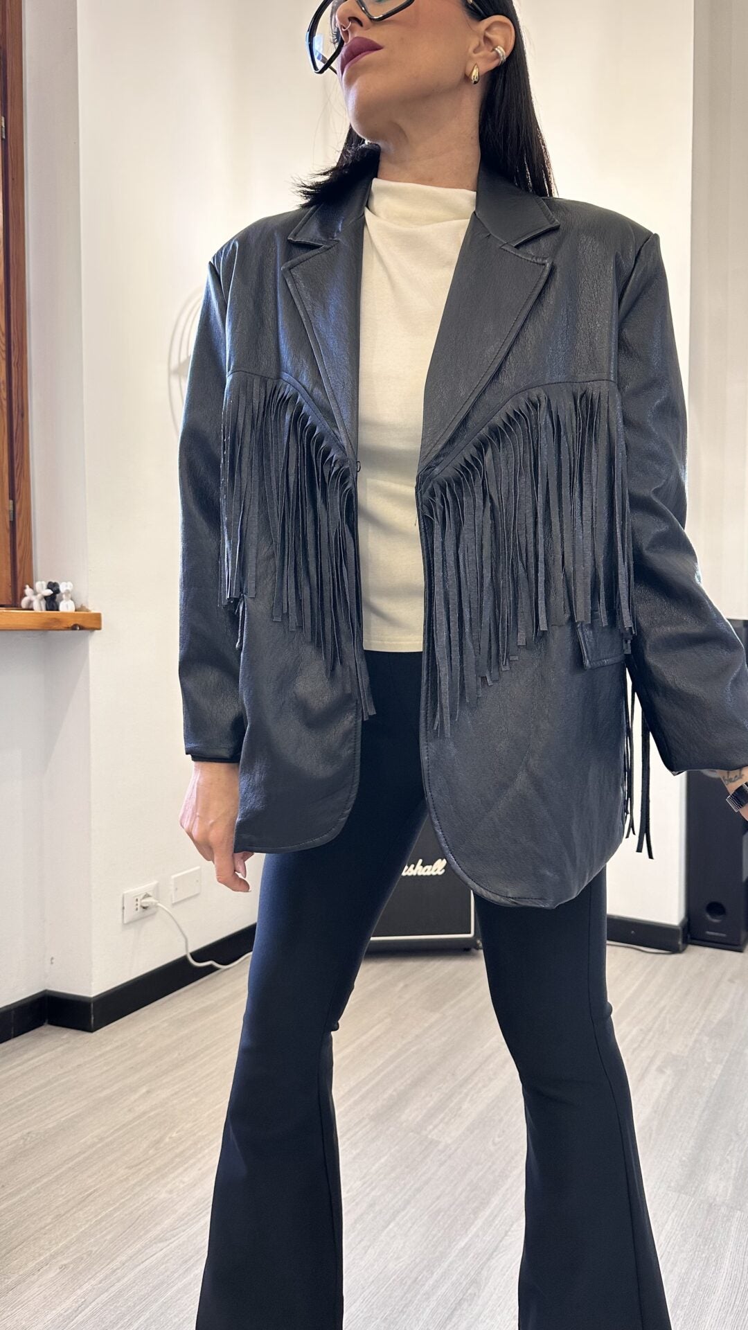 BLAZER IN ECOPELLE CON FRANGE