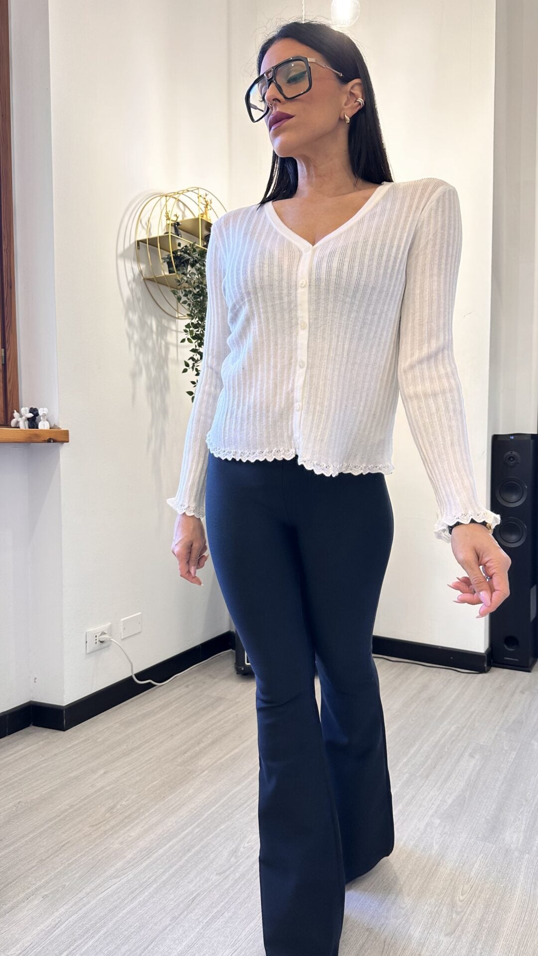 CARDIGAN MINIMAL A COSTINE BIANCO