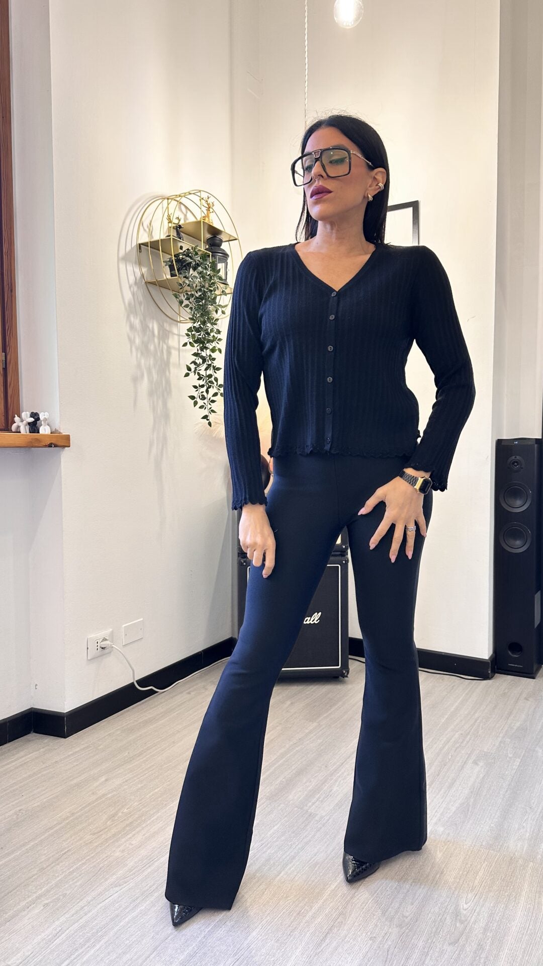 CARDIGAN MINIMAL A COSTINE NERO