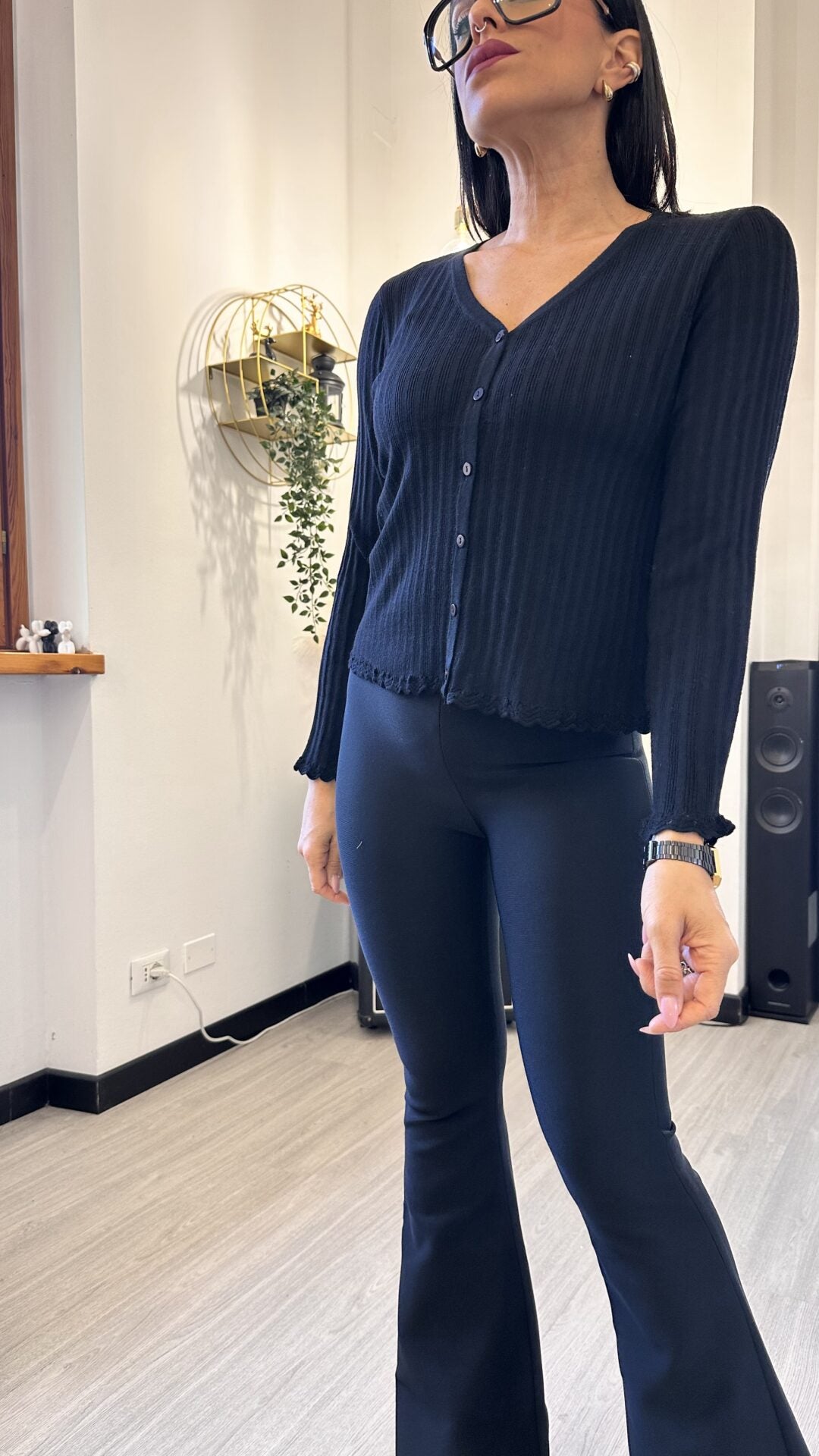 CARDIGAN MINIMAL A COSTINE NERO