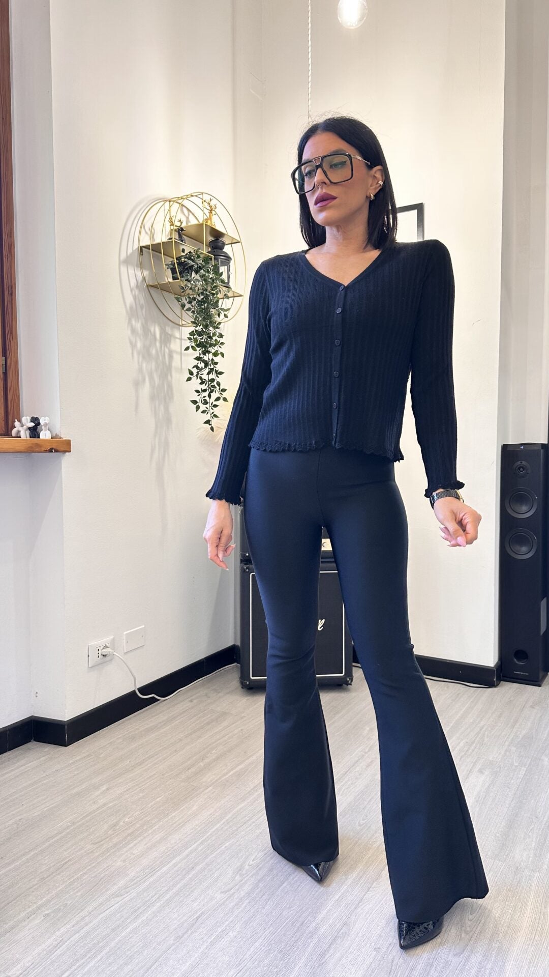 CARDIGAN MINIMAL A COSTINE NERO
