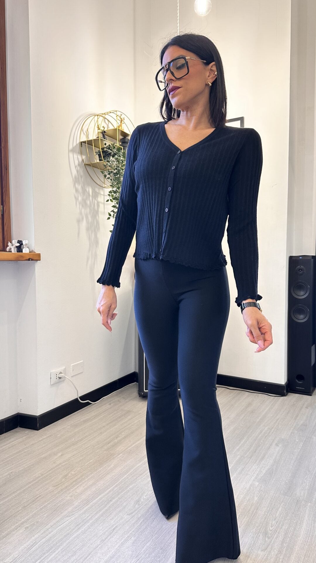 CARDIGAN MINIMAL A COSTINE NERO